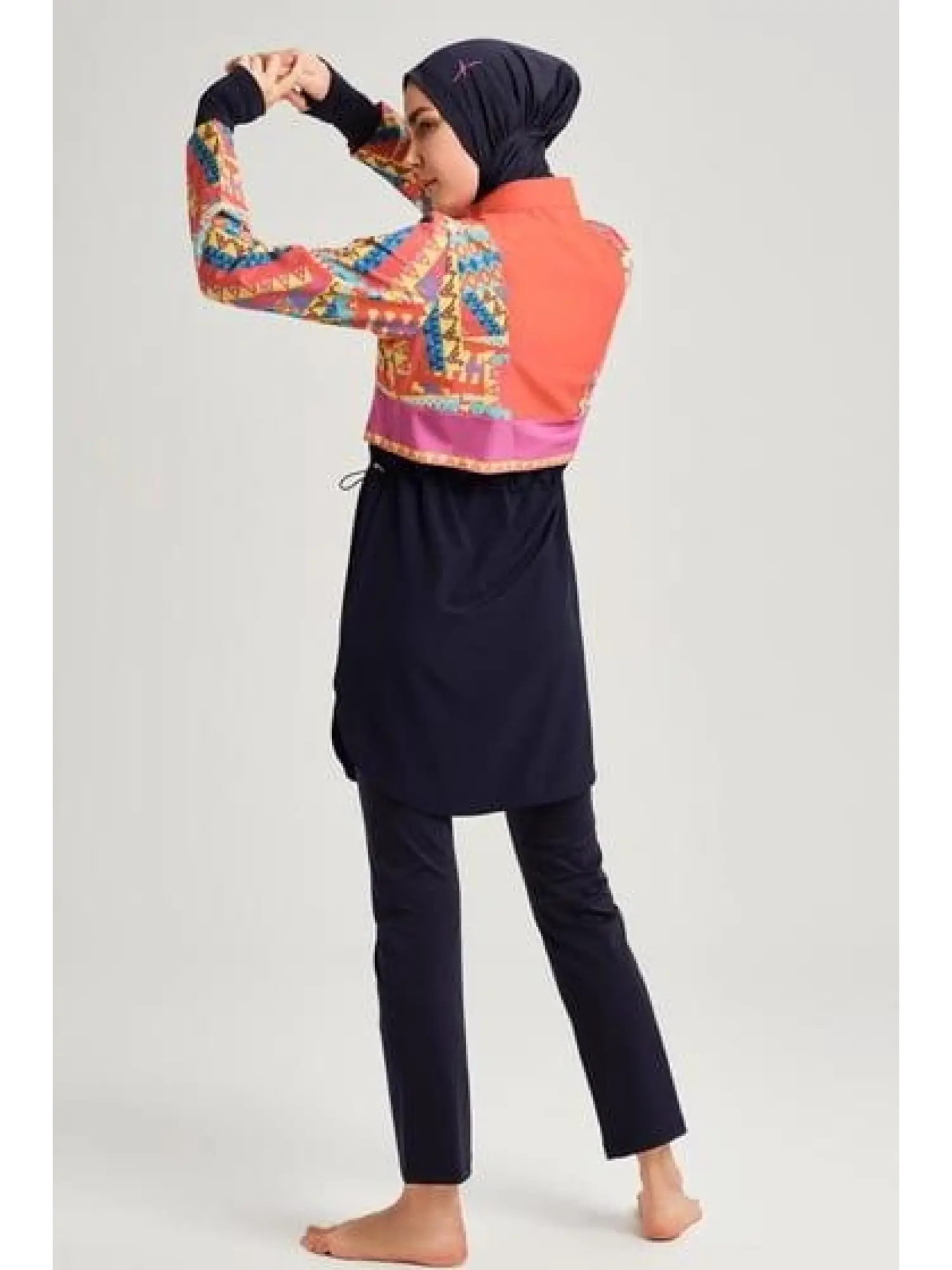 Haşema Anadolu Desenli Lacivert-Lilal Tam Tesettür Tek Mayo Üstü HSM3078