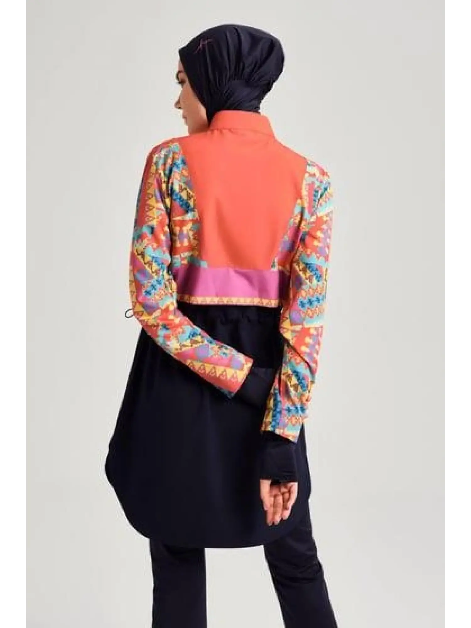 Haşema Anadolu Desenli Lacivert-Lilal Tam Tesettür Tek Mayo Üstü HSM3078