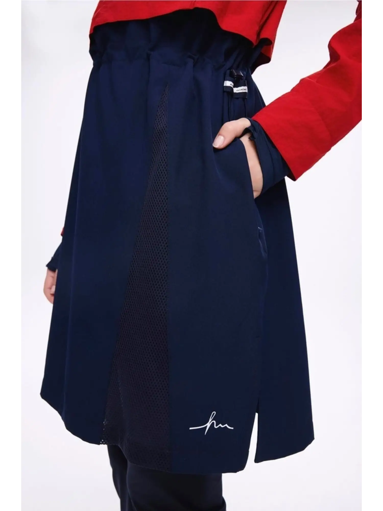 Haşema Crinkle Kumaş Kırmızı-Lacivert 5 Parça Tesettür Mayo Takımı HSM5021