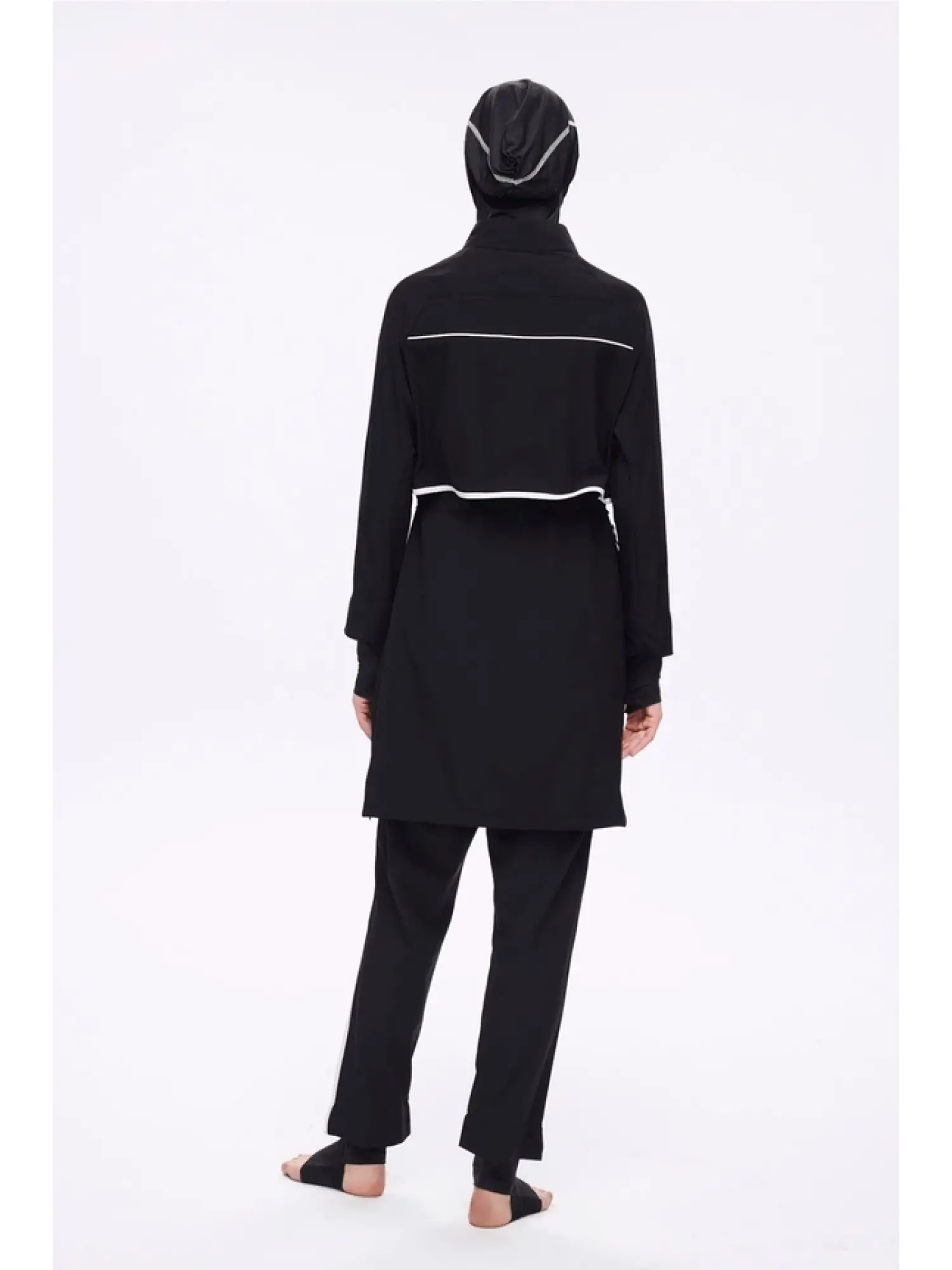 Haşema Esila H-Per Serisi 6 Parça Jileli Siyah-Beyaz Tam Tesettür Mayo Takımı HSM3125