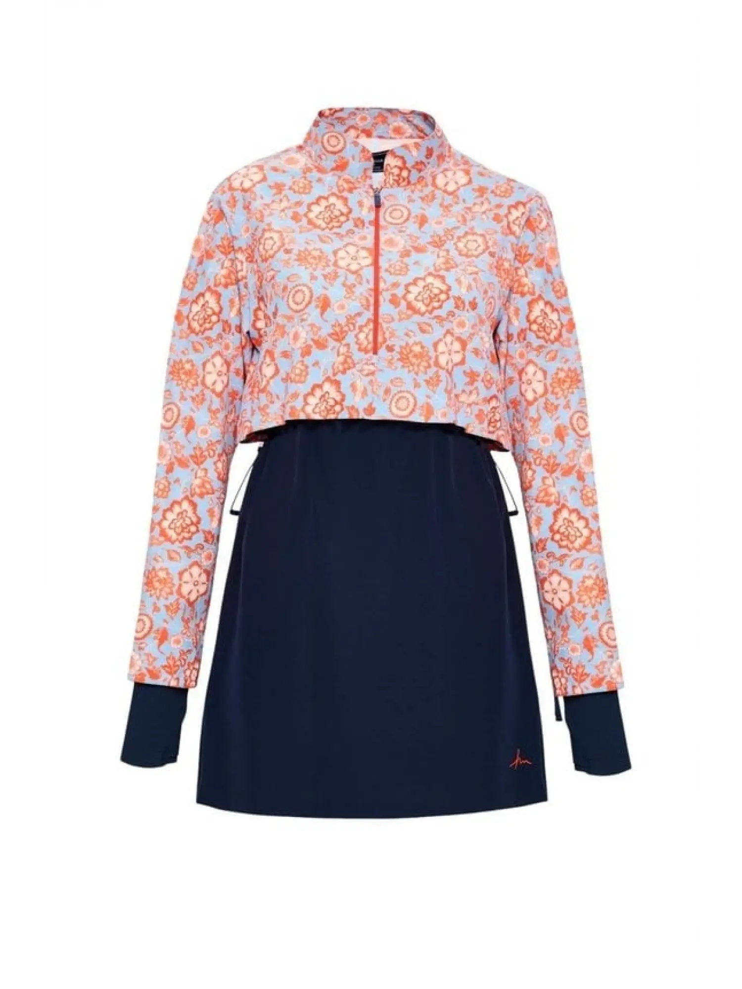 Haşema Esila Mavi Kırmızı Çiçek Desenli 5 Parça Tam Tesettür Mayo Takımı 2934