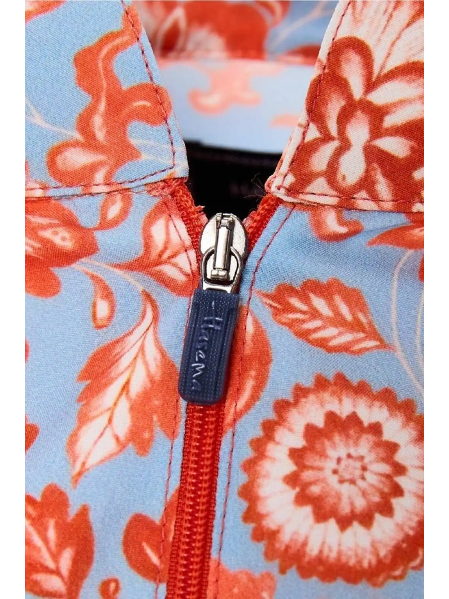 Haşema Esila Mavi Kırmızı Çiçek Desenli 5 Parça Tam Tesettür Mayo Takımı 2934