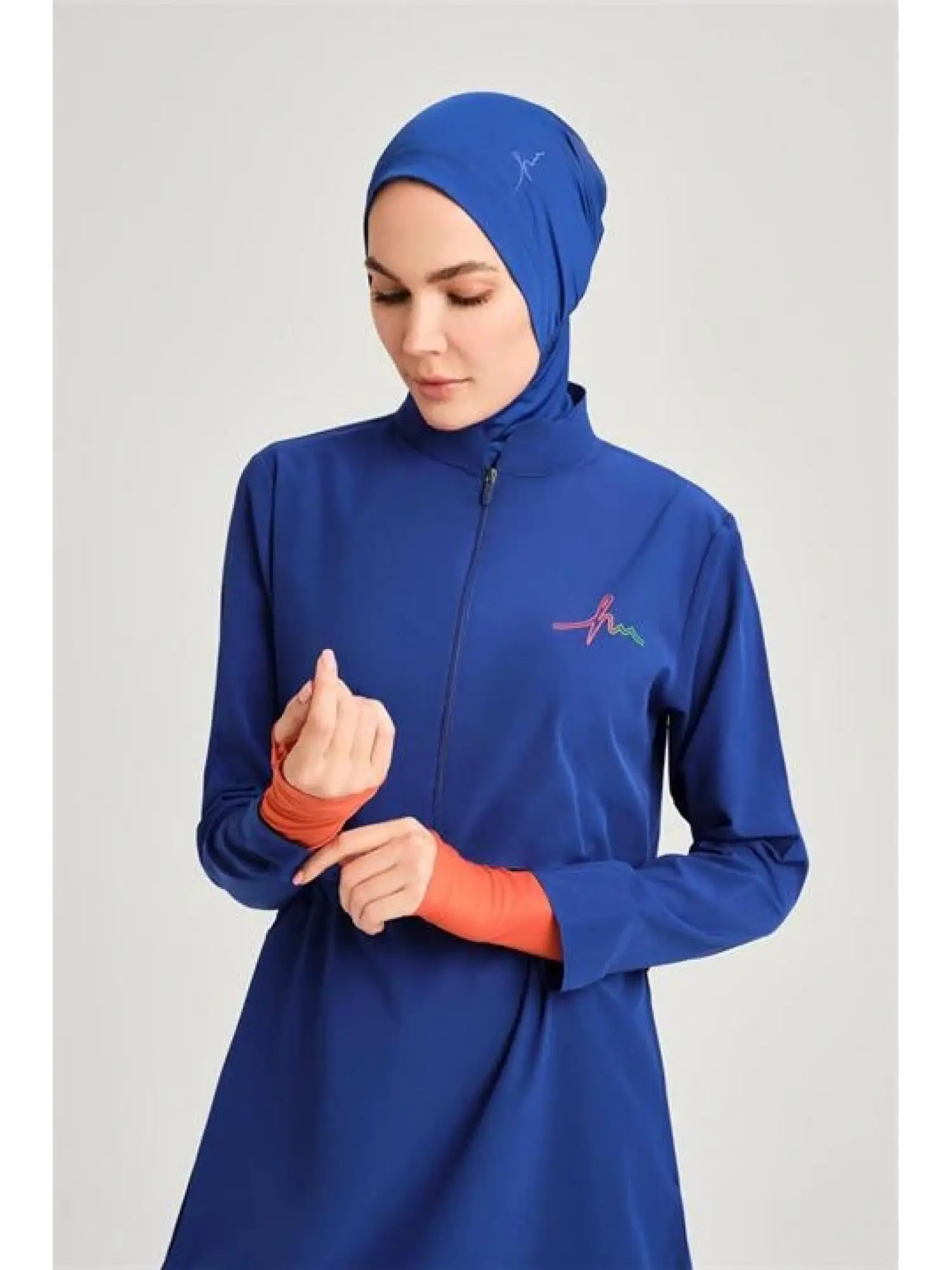 Haşema Esila Serisi 5 Parça Jileli Saks Tam Tesettür Mayo Takımı HSM2934