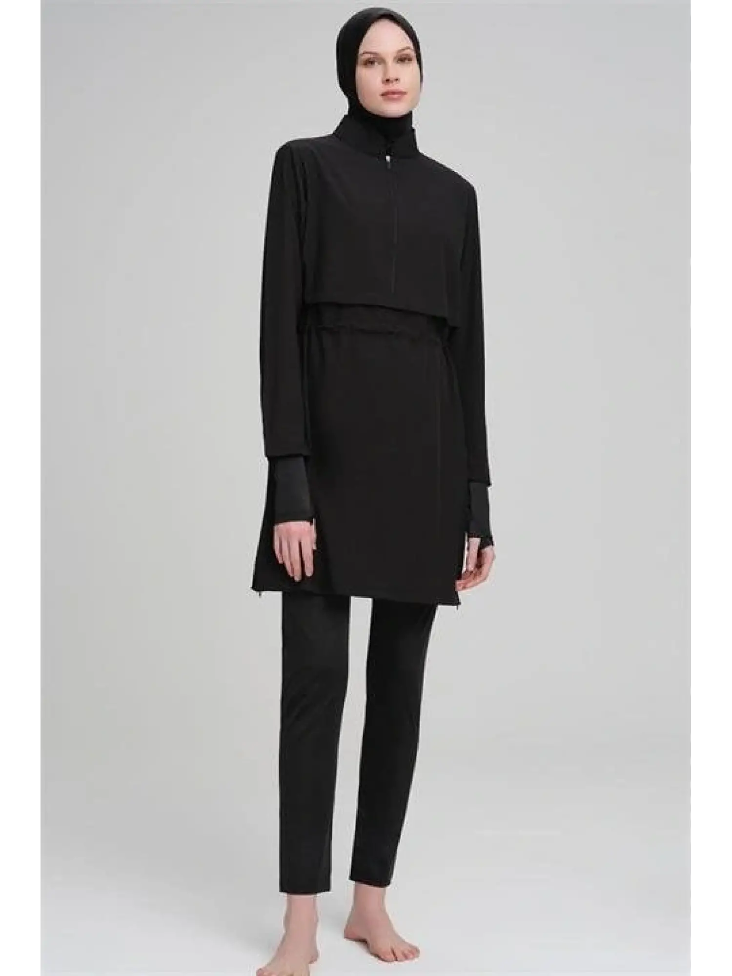Haşema Esila Serisi 5 Parça Jileli Siyah Tam Tesettür Mayo Takımı HSM2934