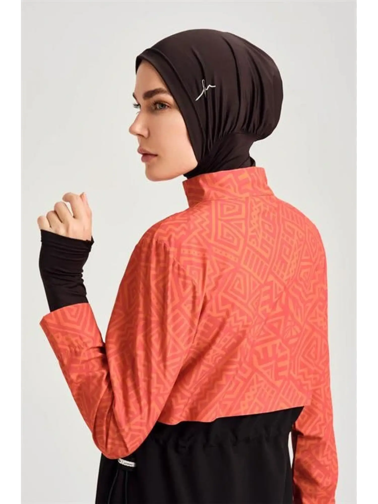 Haşema Esila Serisi 5 Parça Jileli Turuncu-Siyah Tam Tesettür Mayo Takımı HSM2934