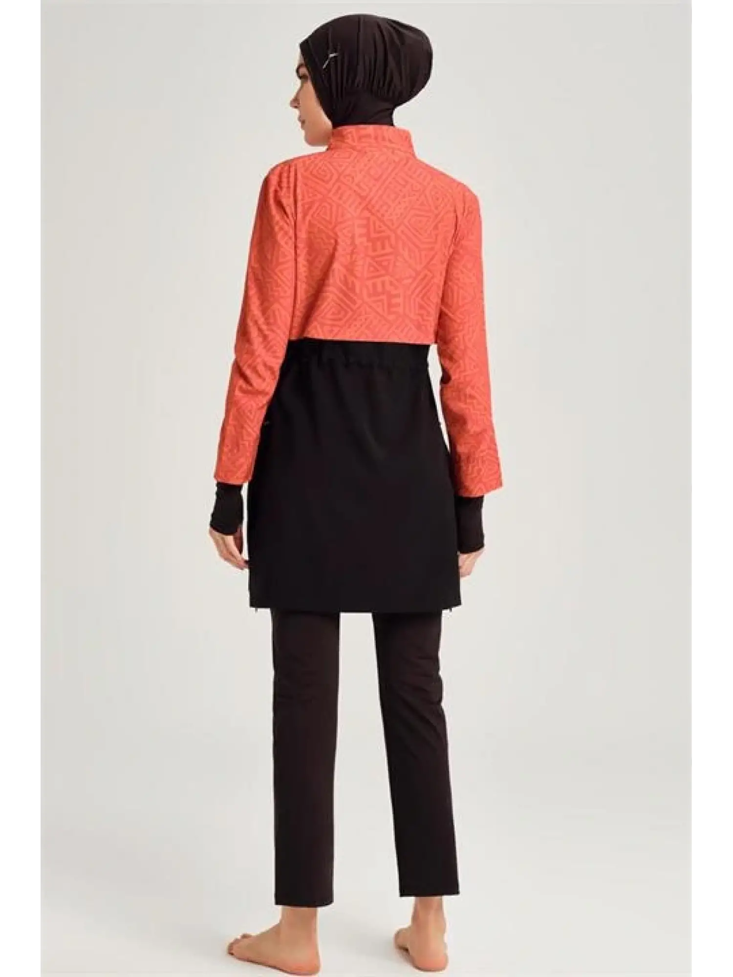 Haşema Esila Serisi 5 Parça Jileli Turuncu-Siyah Tam Tesettür Mayo Takımı HSM2934