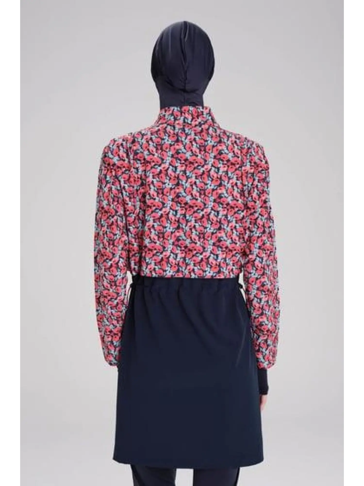 Haşema Esila Serisi Çiçek Desenli Kırmızı-Laci Tam Tesettür Tek Mayo Üstü HSM2934