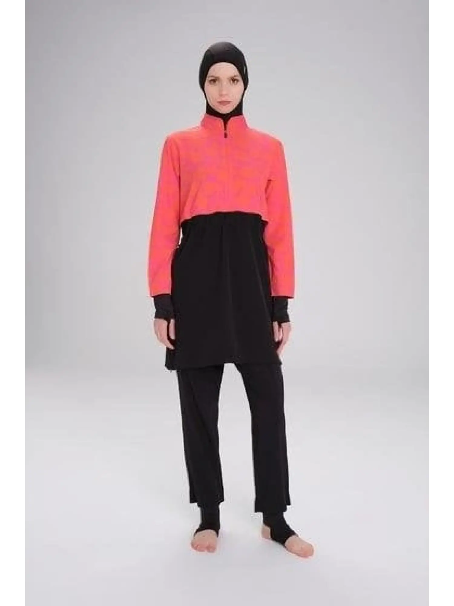 Haşema Esila Serisi Fuşya-Turuncu-Siyah Tam Tesettür Tek Mayo Üstü HSM2934