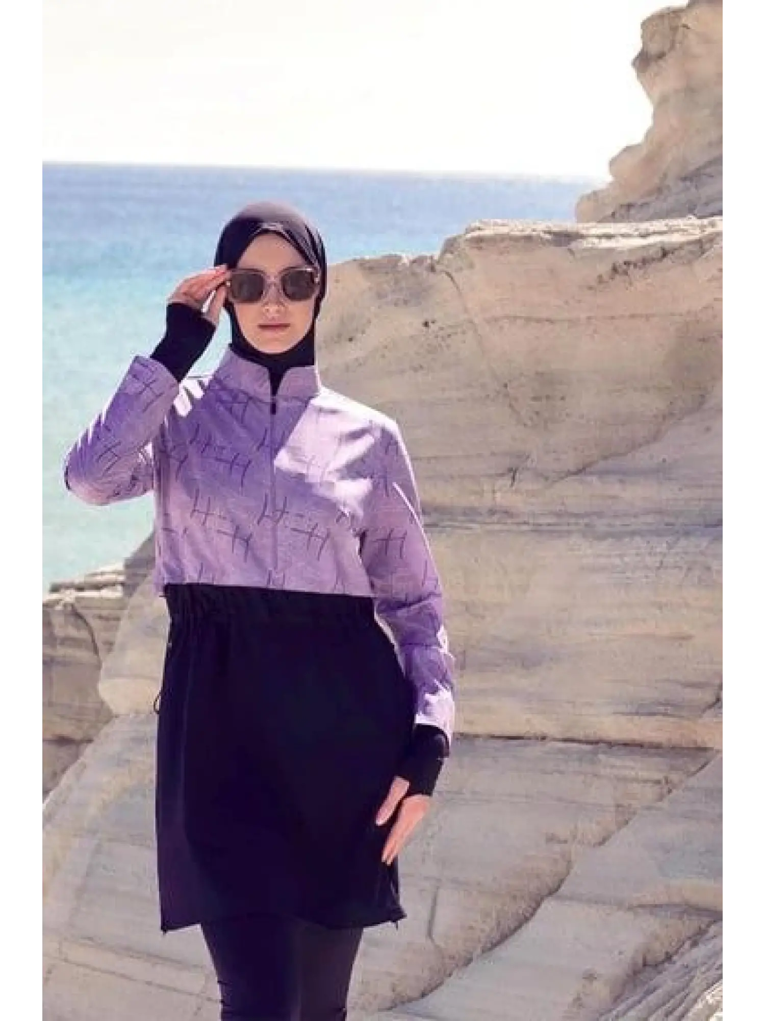 Haşema Esila Serisi Monogram Laci-Lila Tam Tesettür Tek Mayo Üstü HSM2934