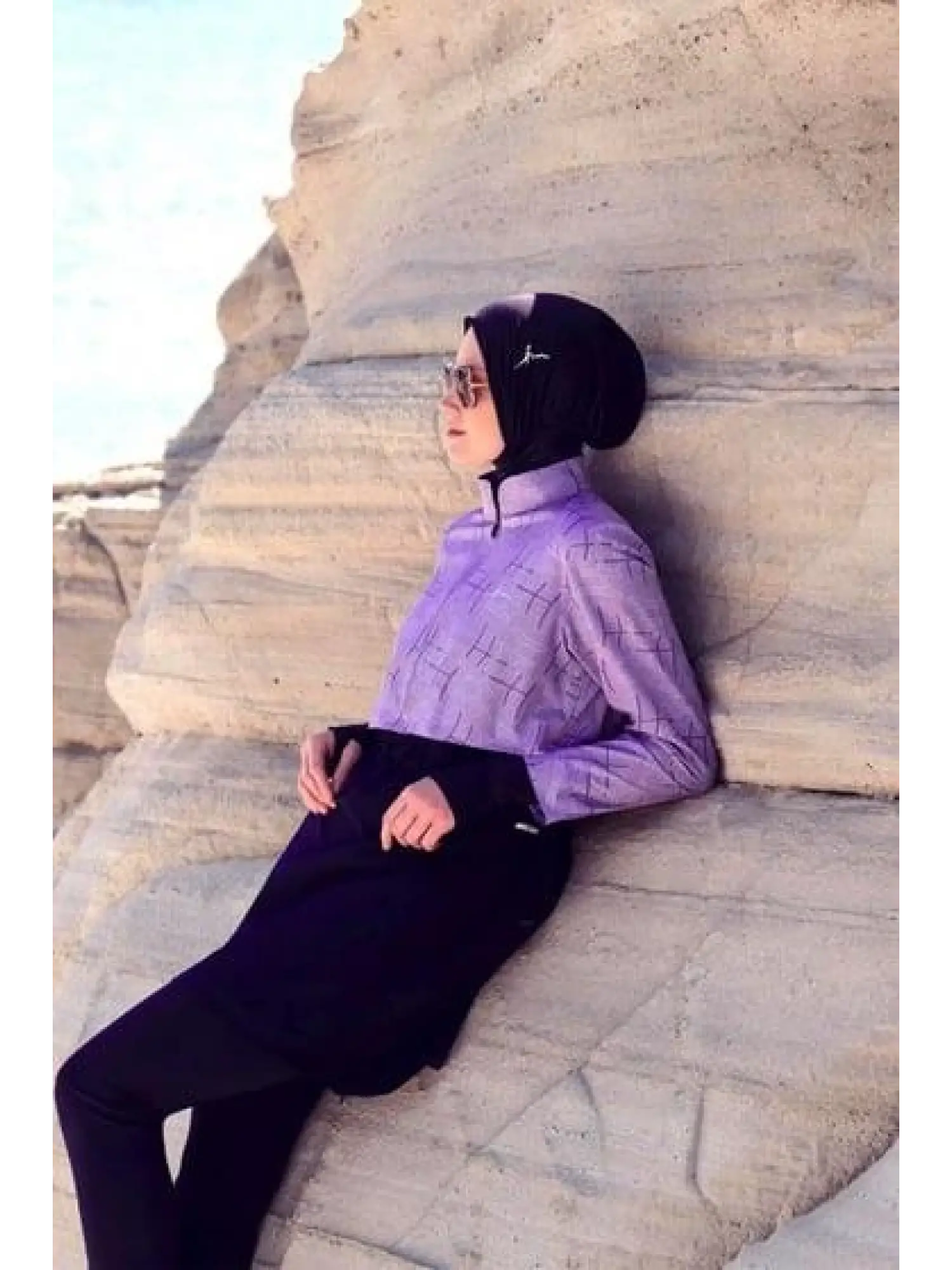 Haşema Esila Serisi Monogram Laci-Lila Tam Tesettür Tek Mayo Üstü HSM2934