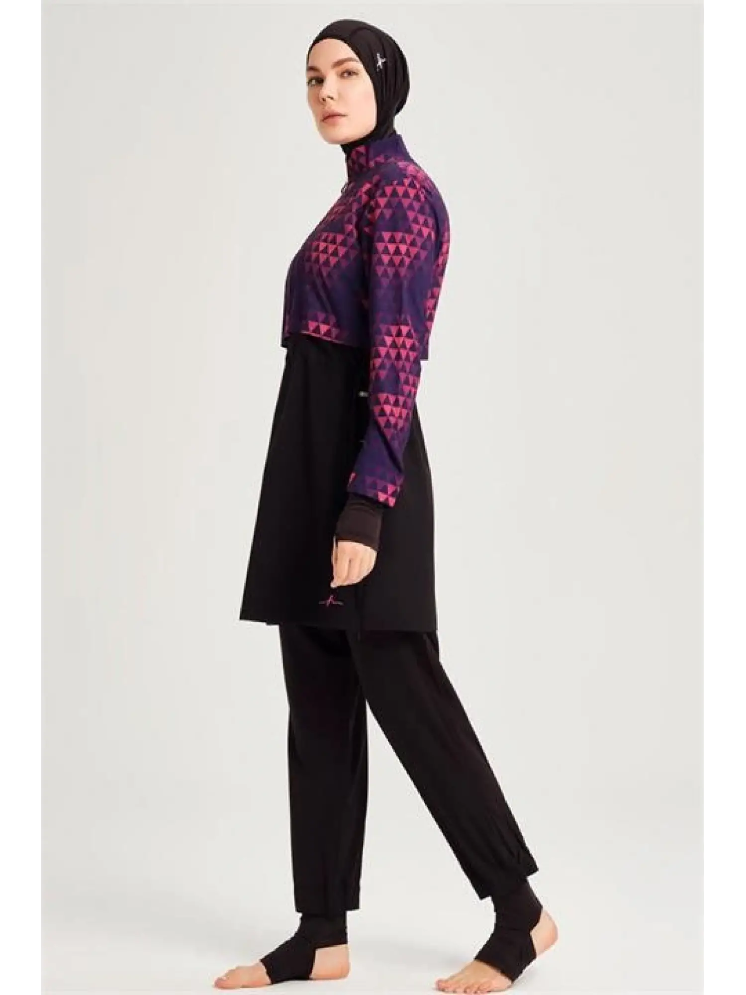 Haşema Esila Serisi Siyah-Fuşta Tam Tesettür Tek Mayo Üstü HSM2934