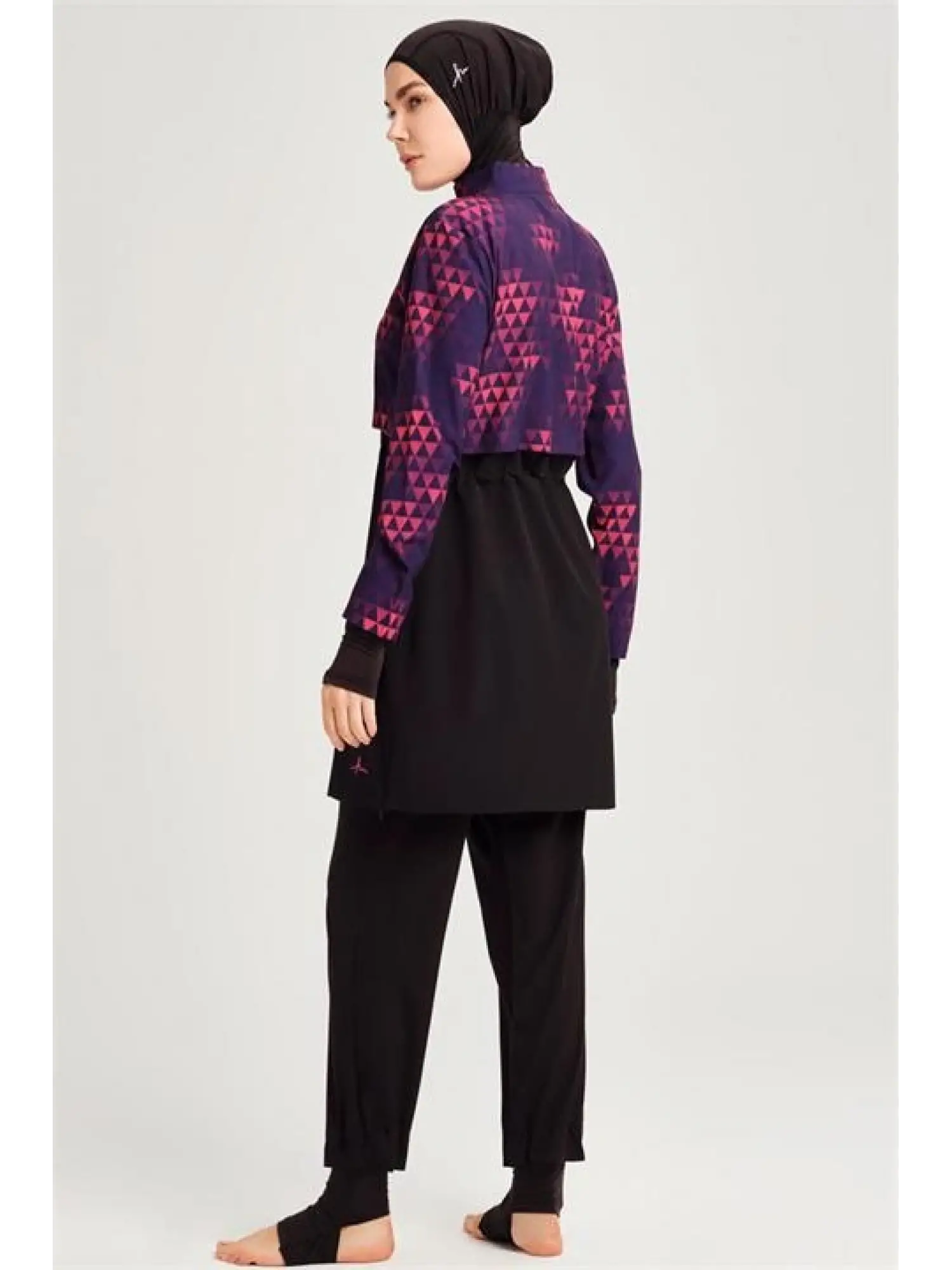 Haşema Esila Serisi Siyah-Fuşta Tam Tesettür Tek Mayo Üstü HSM2934