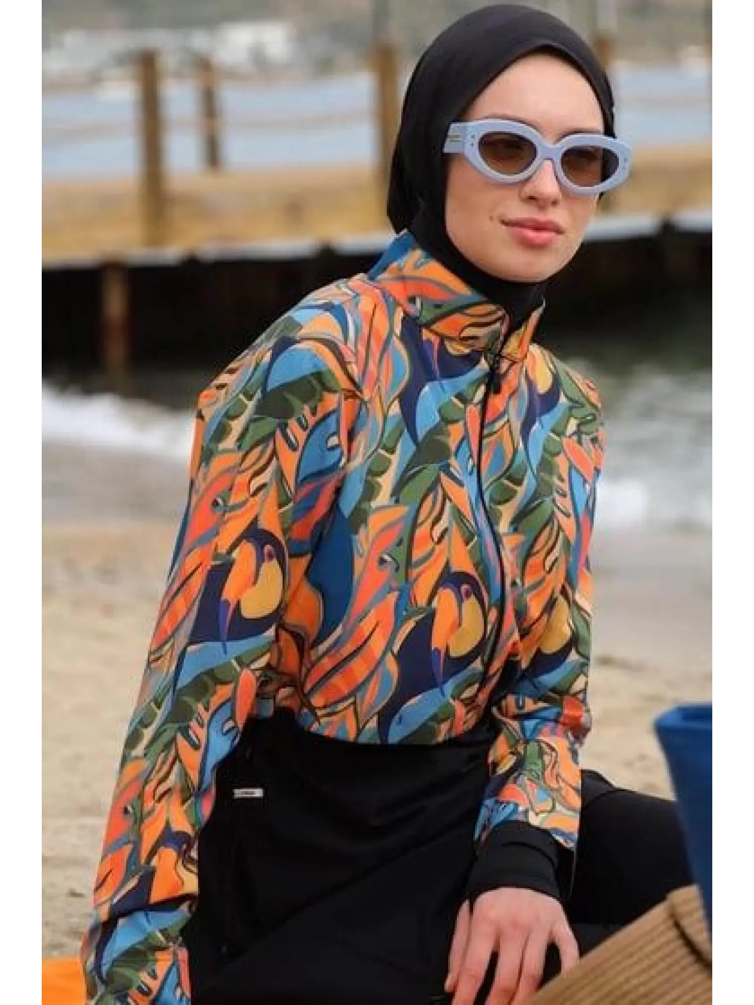 Haşema Esila Tropikal Desenli Jileli Tek Mayo Üstü HSM2934