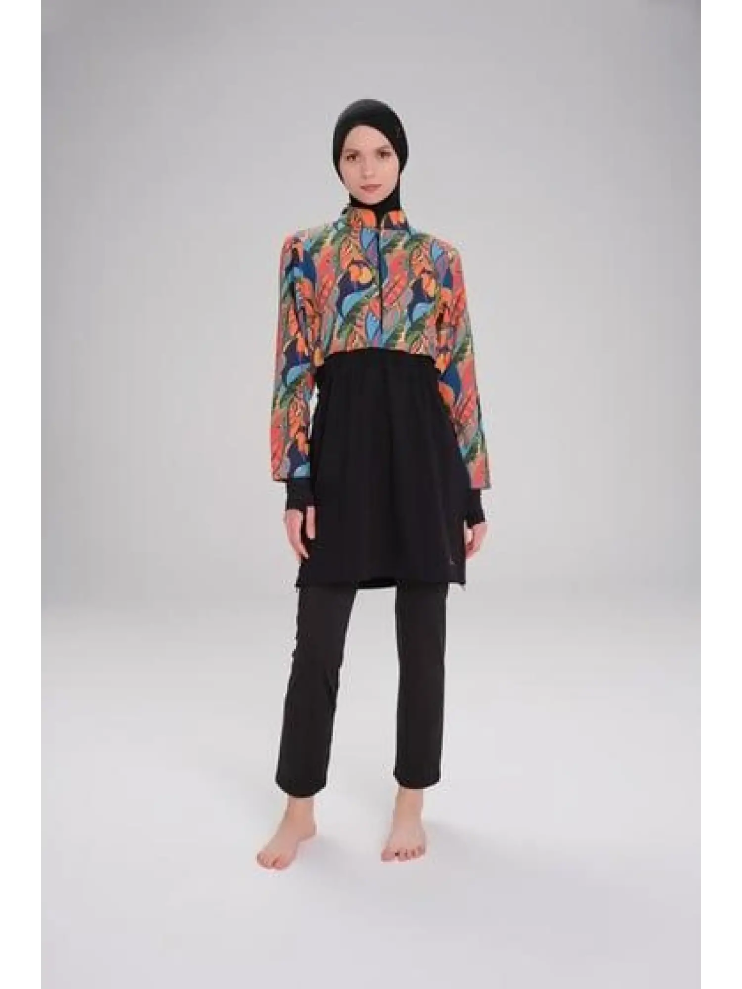 Haşema Esila Tropikal Desenli Jileli Tek Mayo Üstü HSM2934