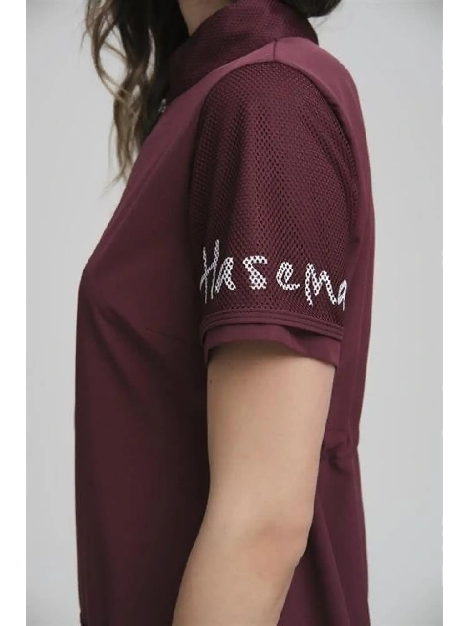 Haşema File Cep Detaylı Kısa Kol Fermuarlı Mürdüm Havuz Mayo Takımı H2843