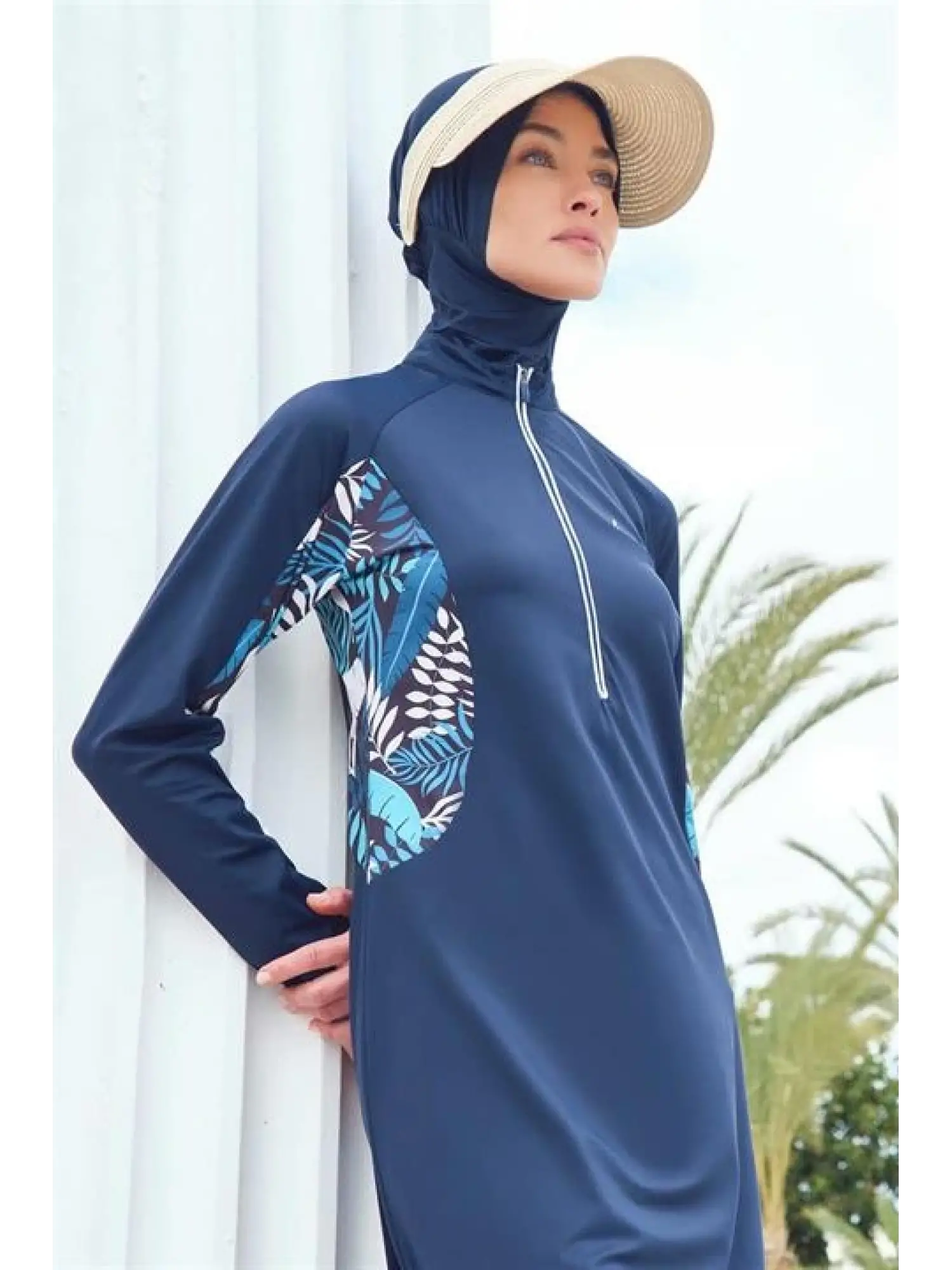 Haşema Flamingo Serisi Likralı 4 Parça Laci-Beyaz Tesettür Mayo HSM2920