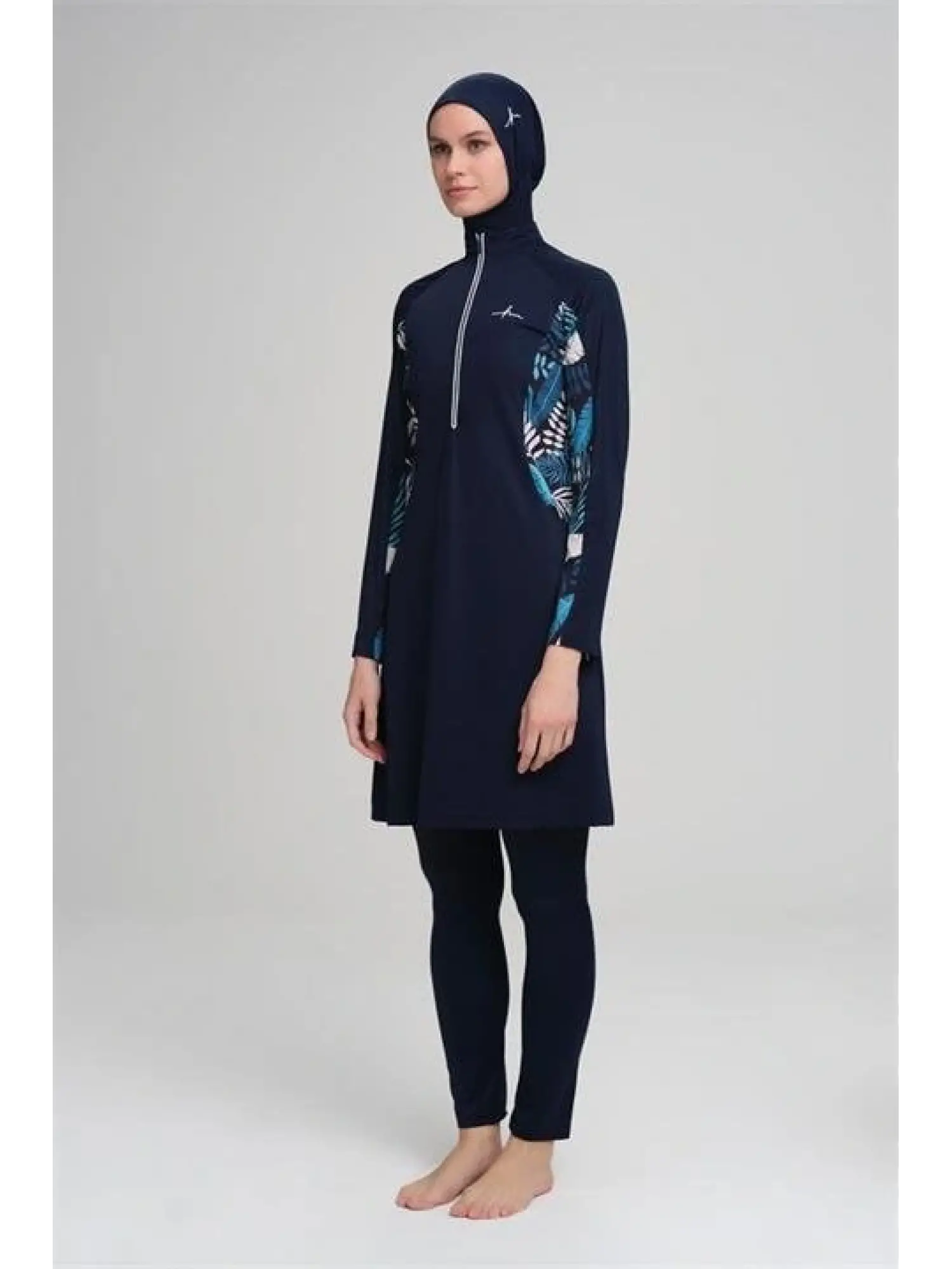 Haşema Flamingo Serisi Likralı 4 Parça Laci-Beyaz Tesettür Mayo HSM2920