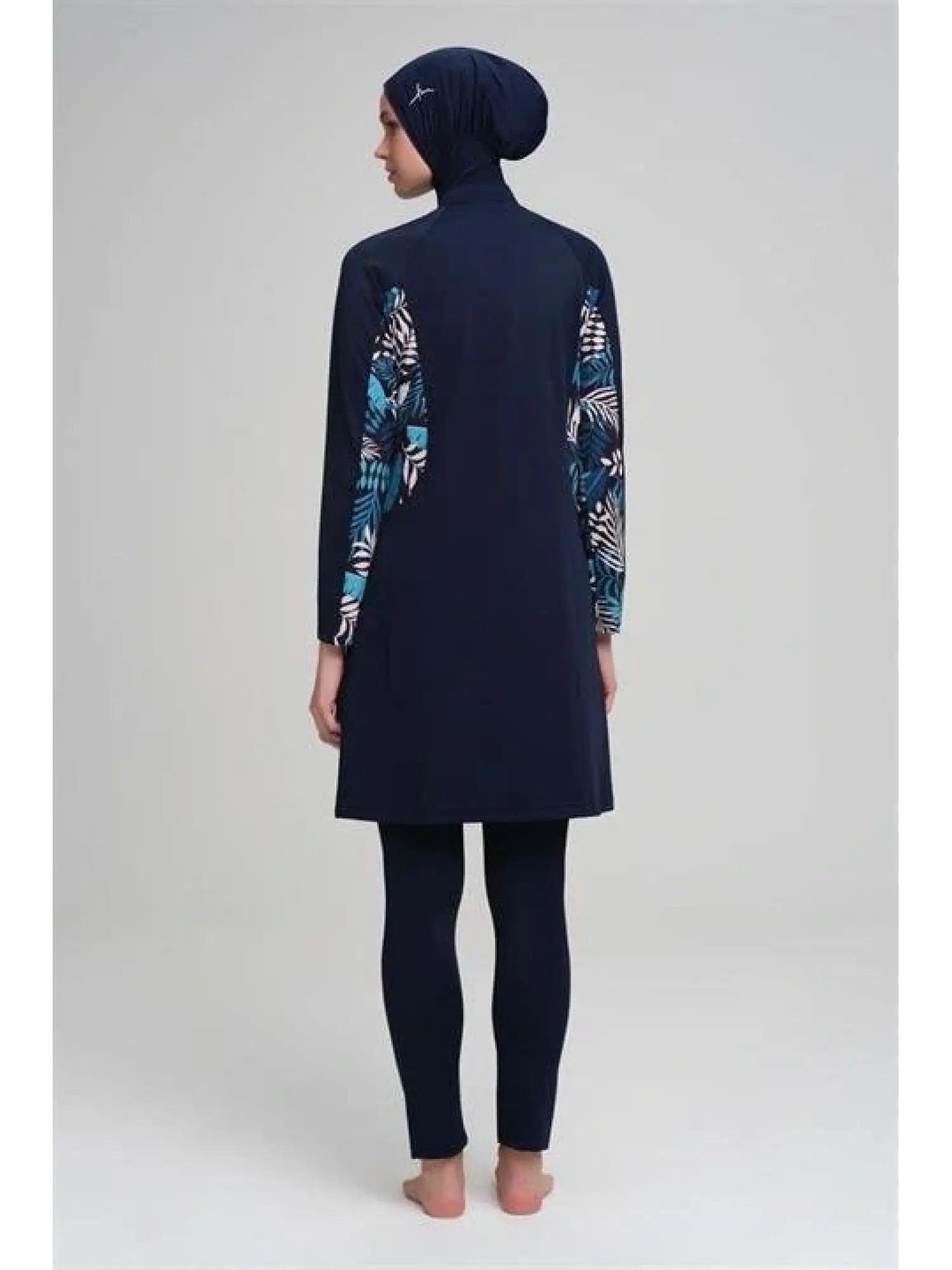 Haşema Flamingo Serisi Likralı 4 Parça Laci-Beyaz Tesettür Mayo HSM2920