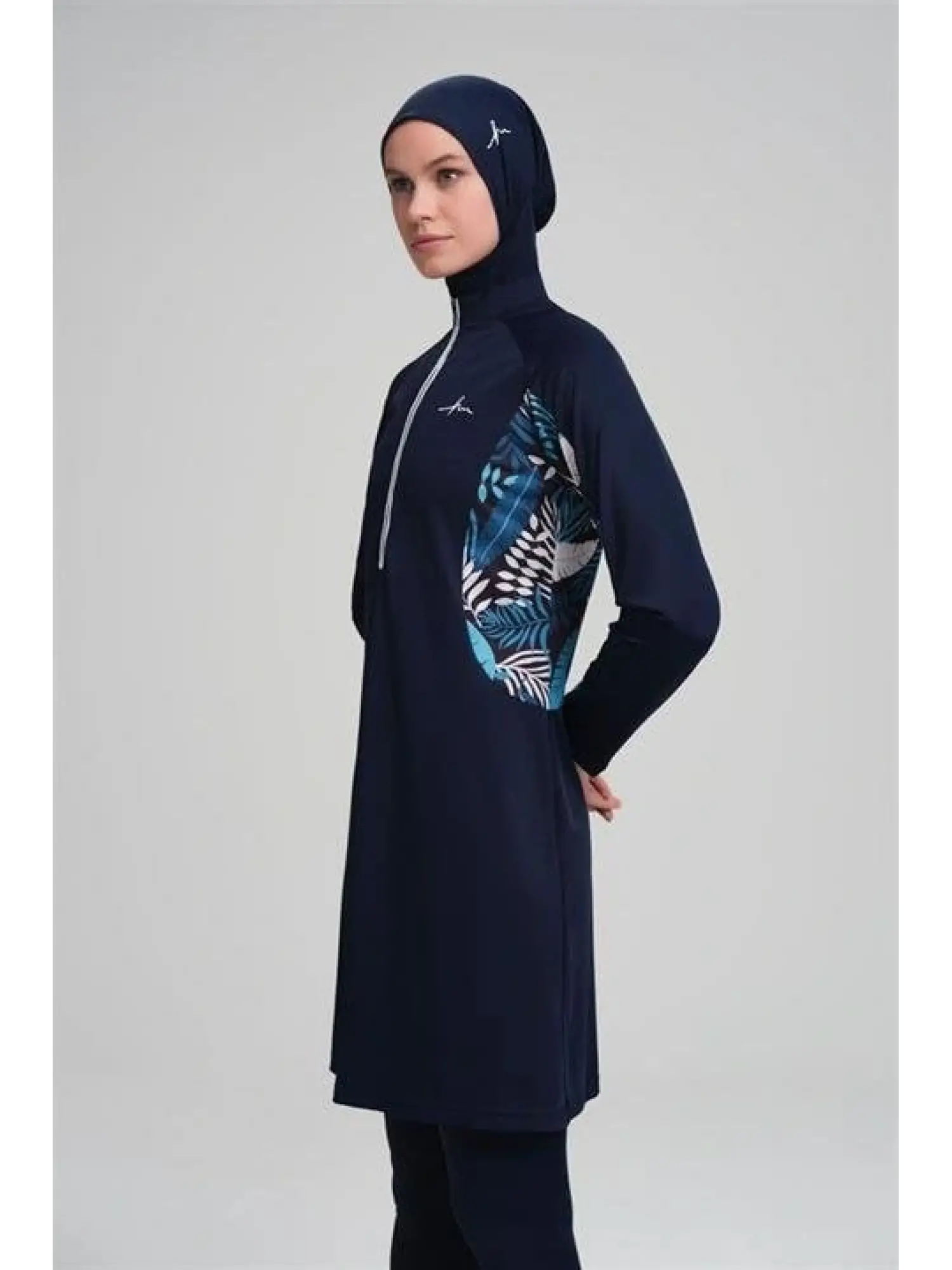 Haşema Flamingo Serisi Likralı 4 Parça Laci-Beyaz Tesettür Mayo HSM2920