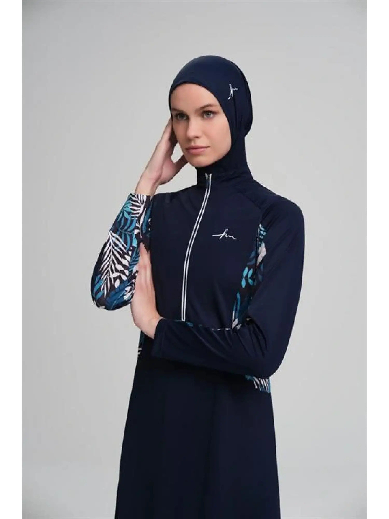 Haşema Flamingo Serisi Likralı 4 Parça Laci-Beyaz Tesettür Mayo HSM2920