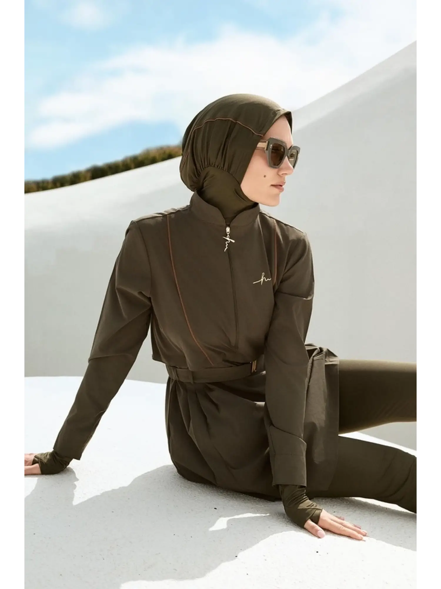 Haşema Kemer Toka Detaylı 5 Parça Haki Mayo Takımı HSM5017