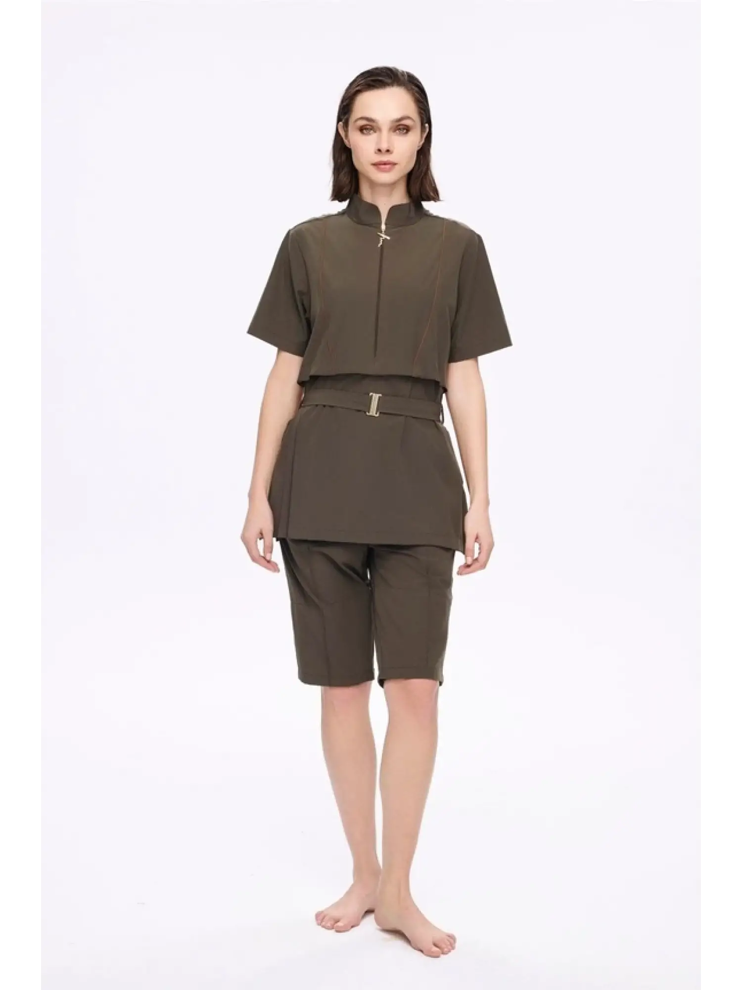Haşema Kemer Toka Detaylı 5 Parça Yarı Kaplı Haki Mayo Takımı HSM5047