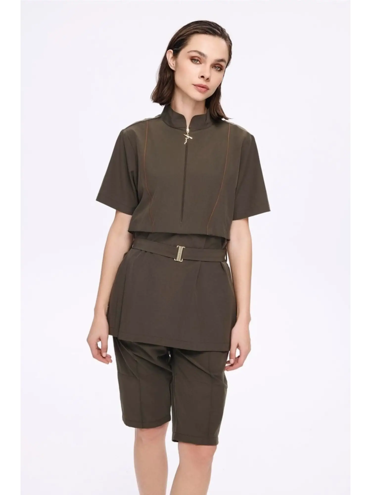 Haşema Kemer Toka Detaylı 5 Parça Yarı Kaplı Haki Mayo Takımı HSM5047