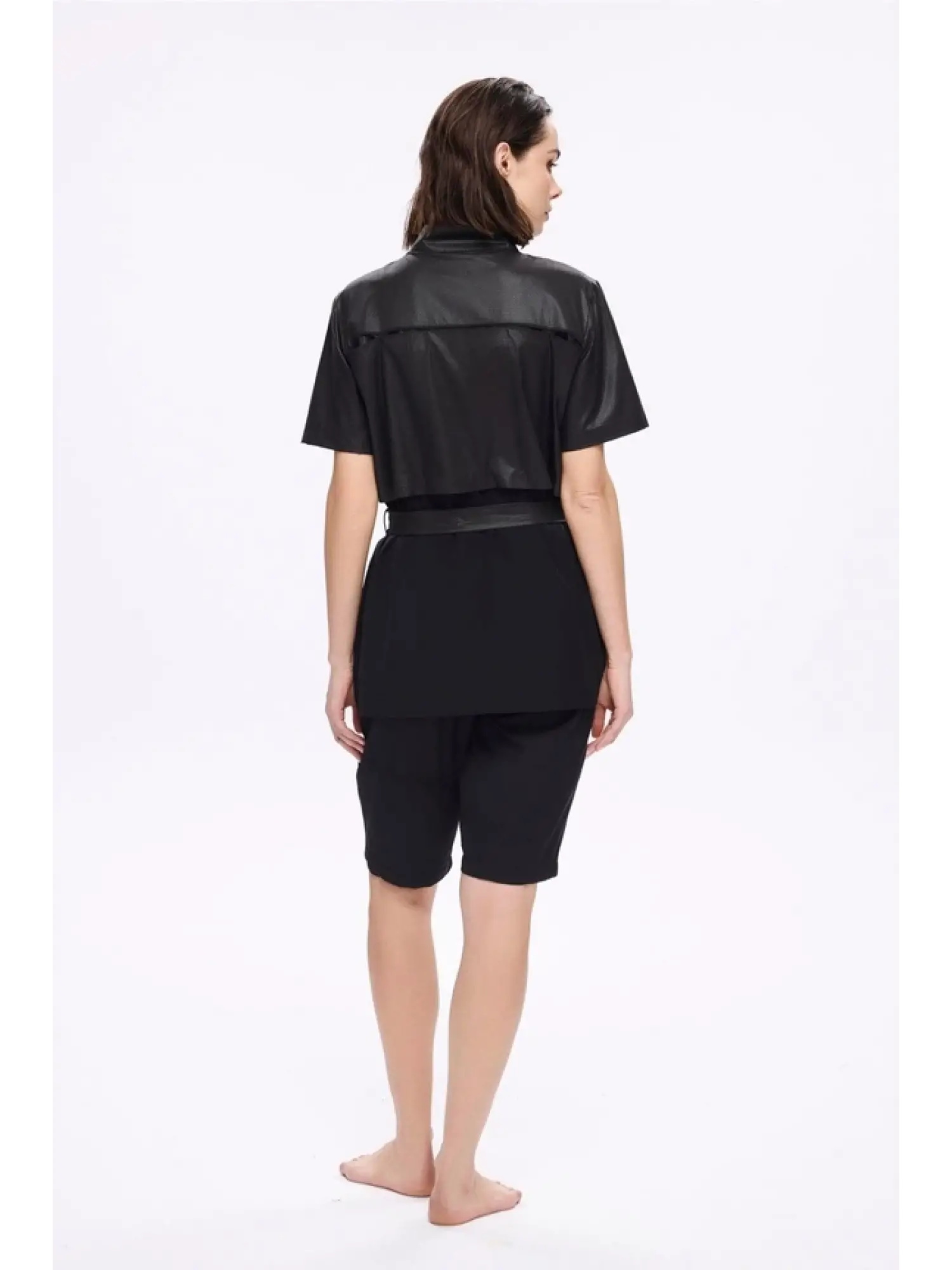 Haşema Kemer Toka Detaylı Dokulu 5 Parça Yarı Kapalı Siyah Mayo Takımı HSM5039