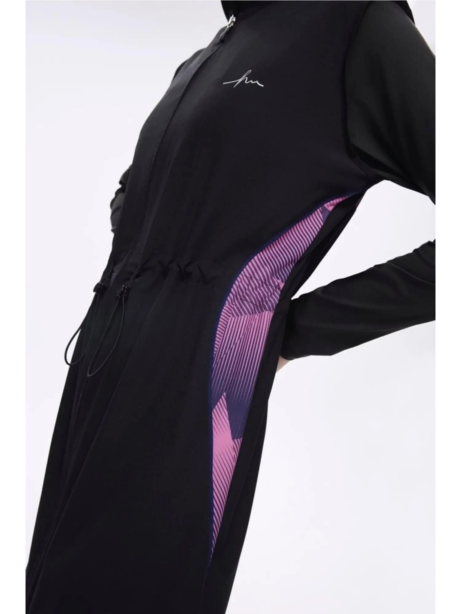 Haşema Kol Altı Ve Sırtı Desenli Siyah 5 Parça Tesettür Mayo Takımı HSM5022