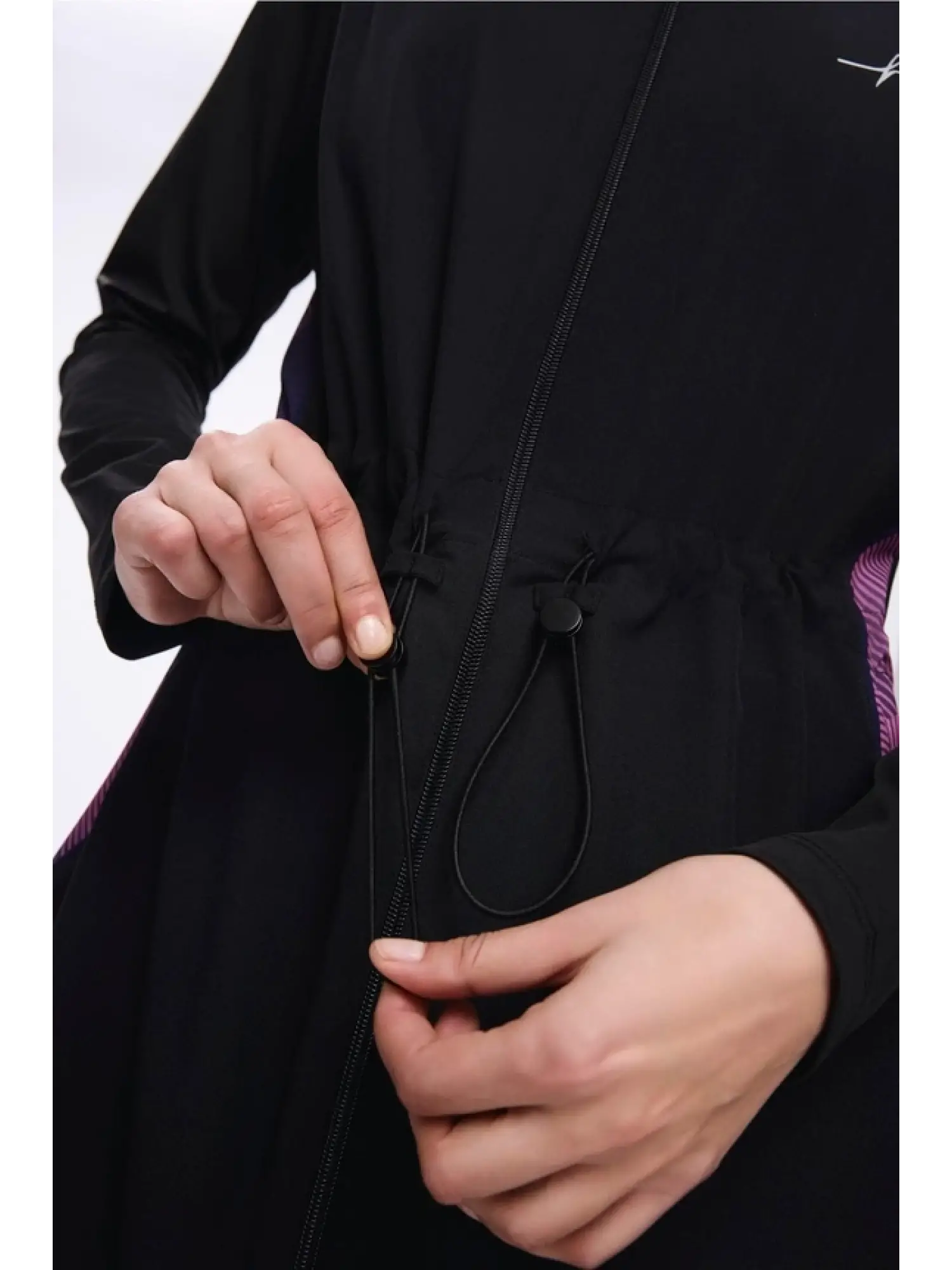 Haşema Kol Altı Ve Sırtı Desenli Siyah 5 Parça Tesettür Mayo Takımı HSM5022