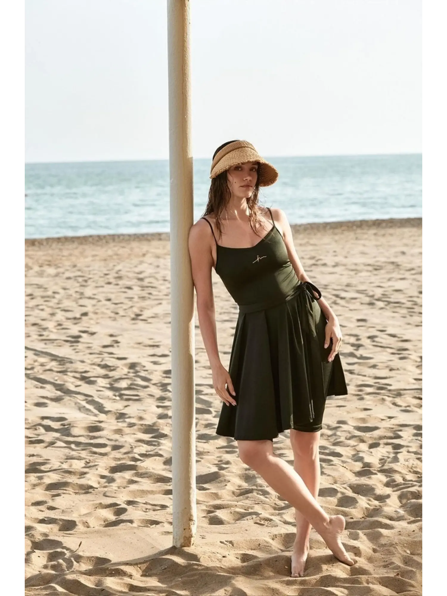 Haşema Parlak Kumaş Terra Yeşil 3 Parça Yarı Kapalı Mayo-Tulum Takımı HSM5053