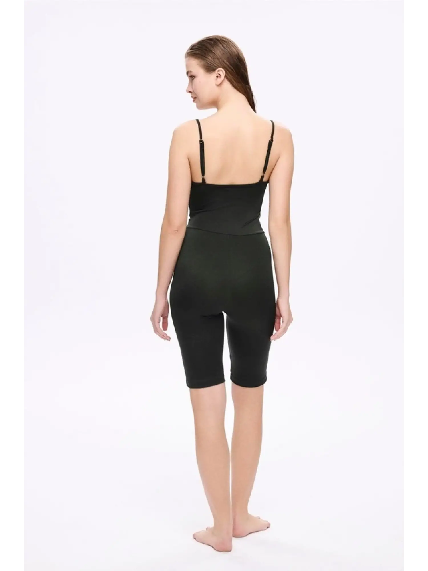 Haşema Parlak Kumaş Terra Yeşil 3 Parça Yarı Kapalı Mayo-Tulum Takımı HSM5053