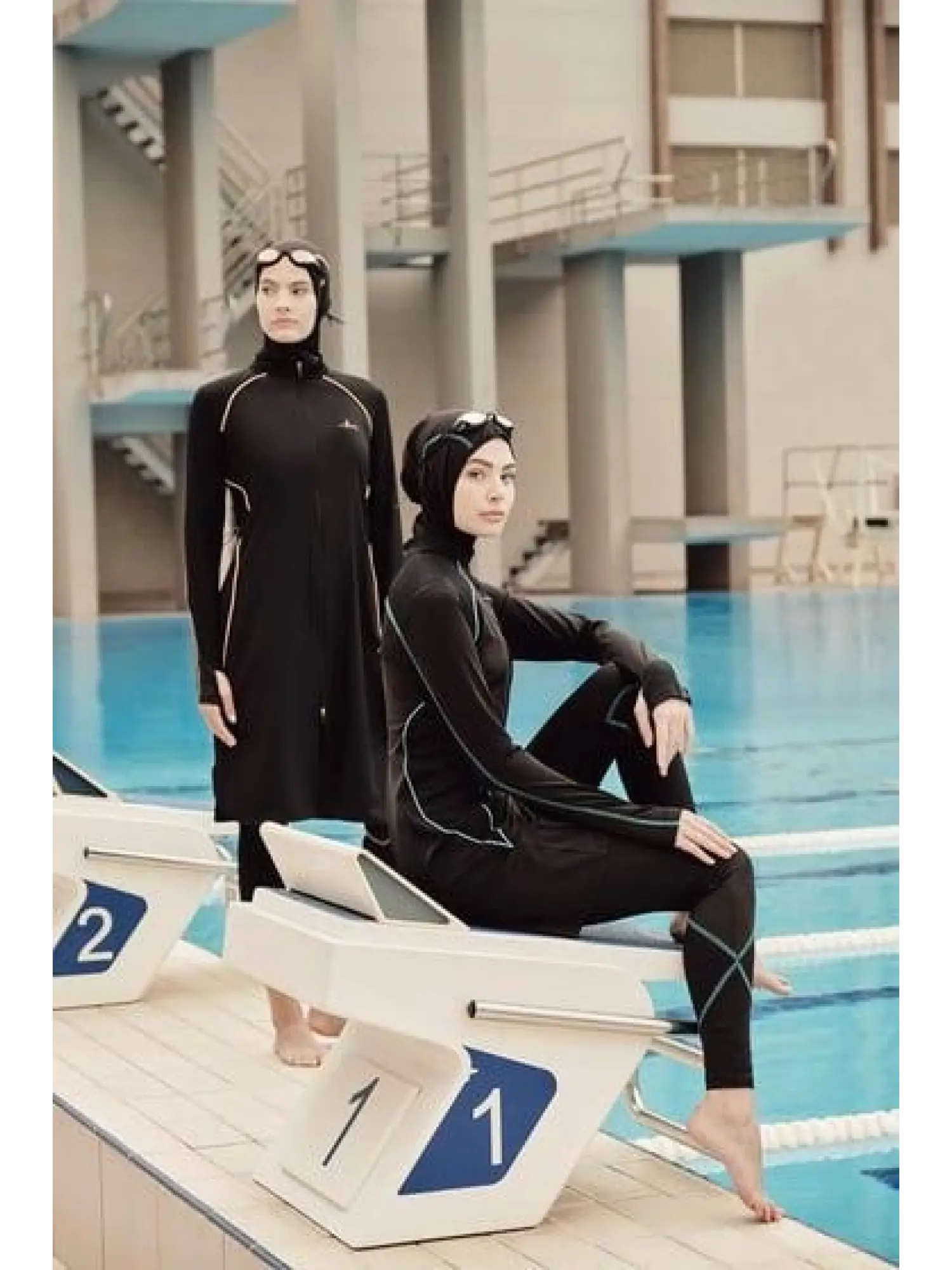 Haşema Performans Petek Doku 5 Parça Siyah-Sarı Tesettür Mayo HSM2002