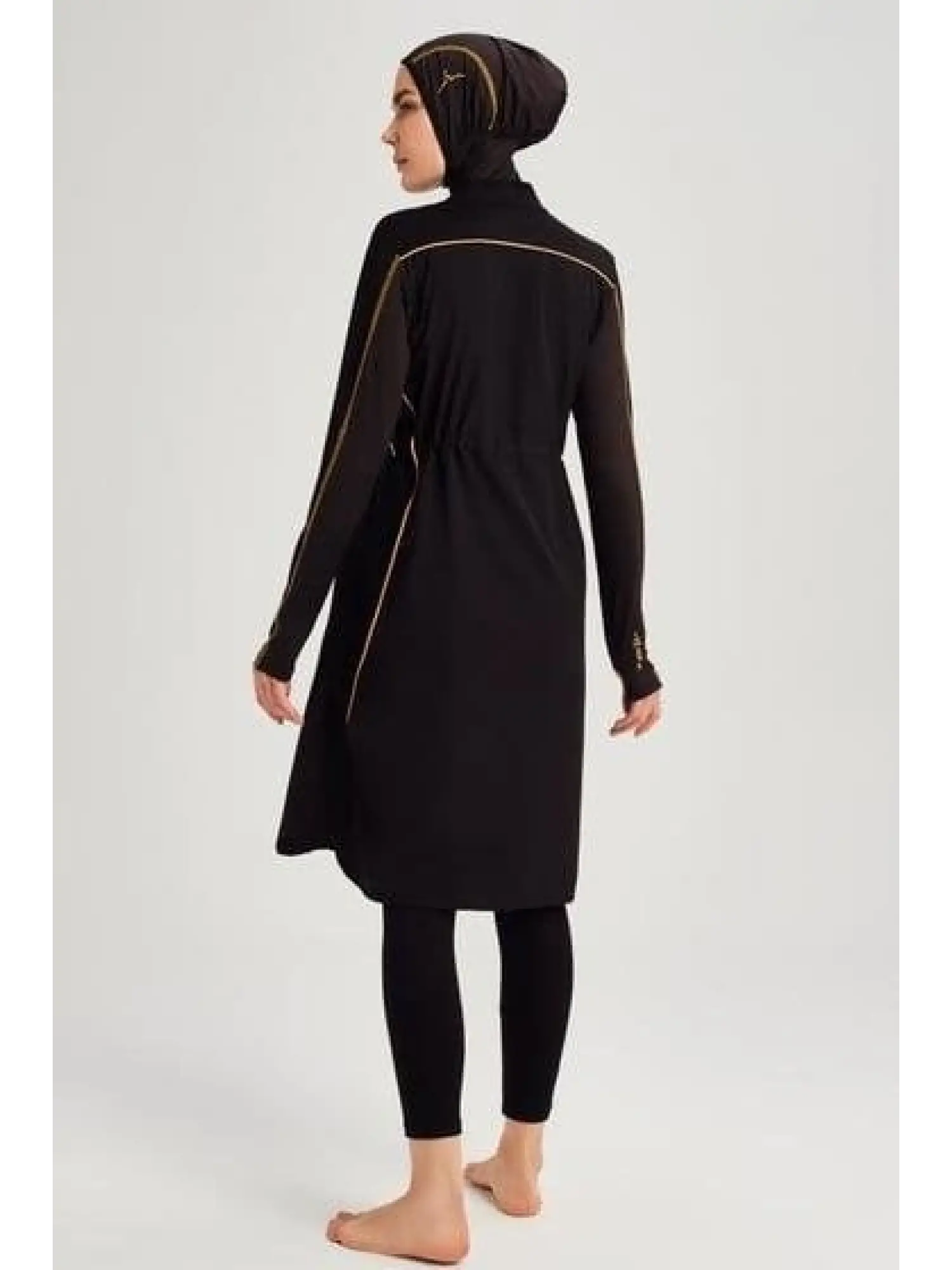 Haşema Performans Petek Doku 5 Parça Siyah-Sarı Tesettür Mayo HSM2002