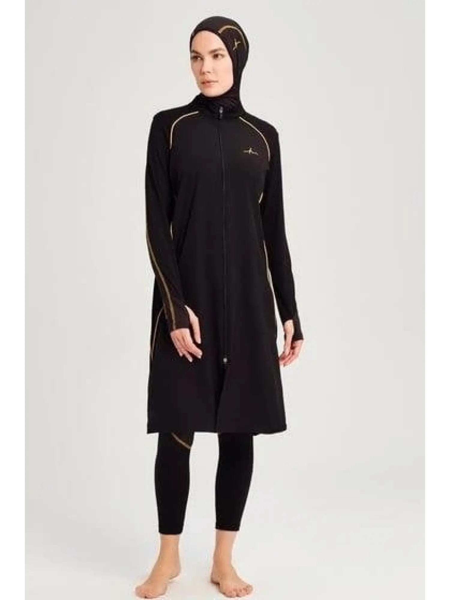 Haşema Performans Petek Doku 5 Parça Siyah-Sarı Tesettür Mayo HSM2002