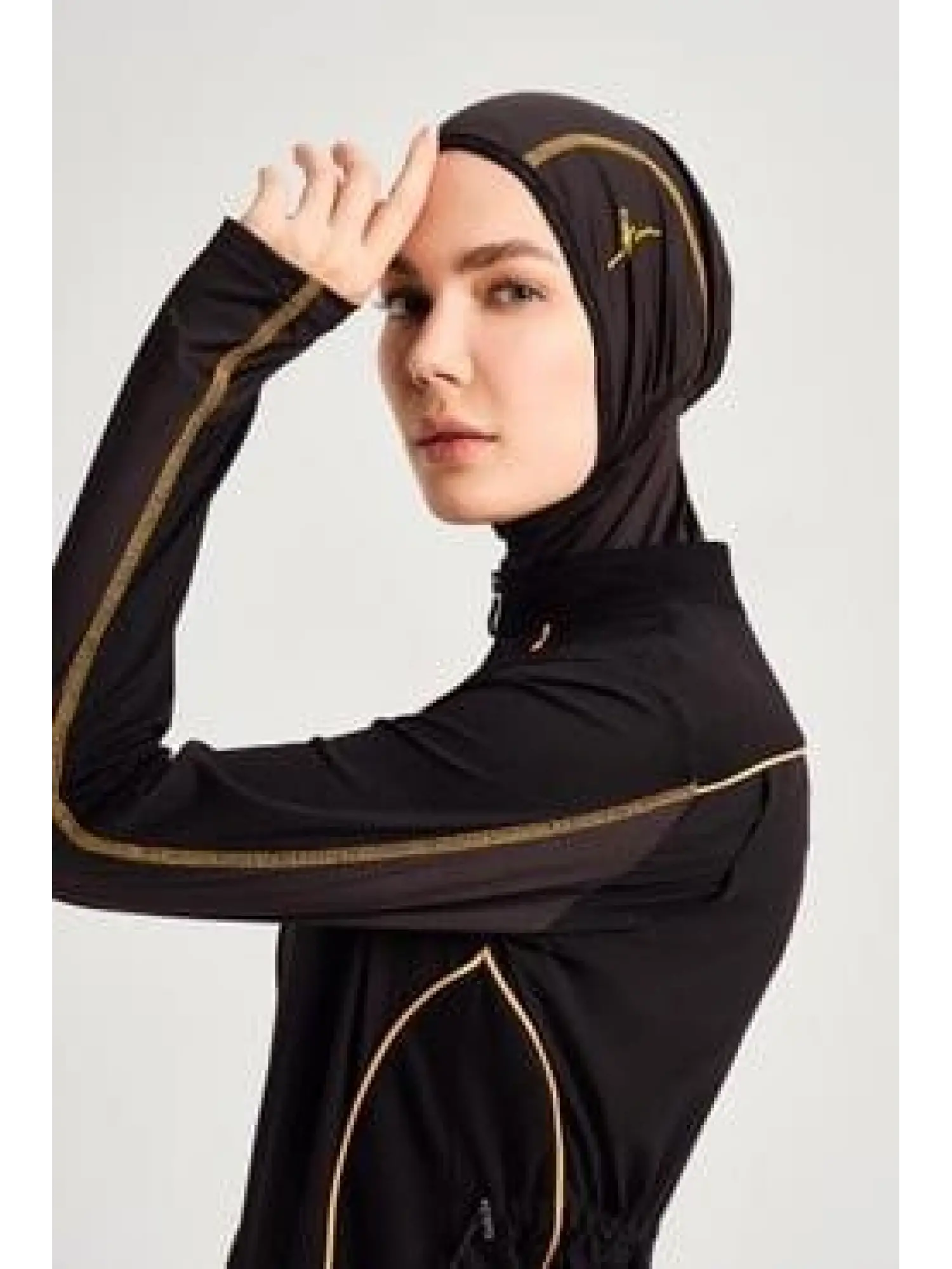 Haşema Performans Petek Doku 5 Parça Siyah-Sarı Tesettür Mayo HSM2002