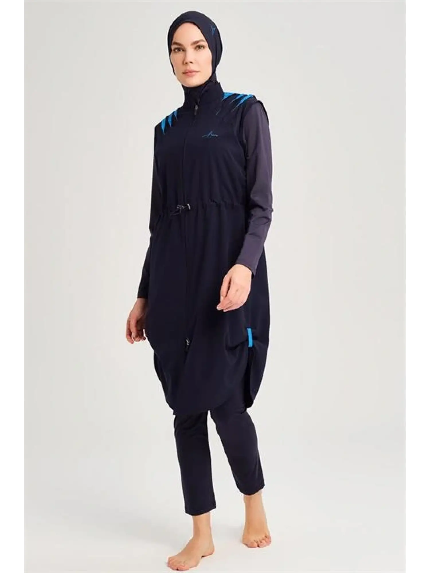 Haşema Su Serisi 5 Parça Lacivert Tesettür Mayo Takımı HSM3050