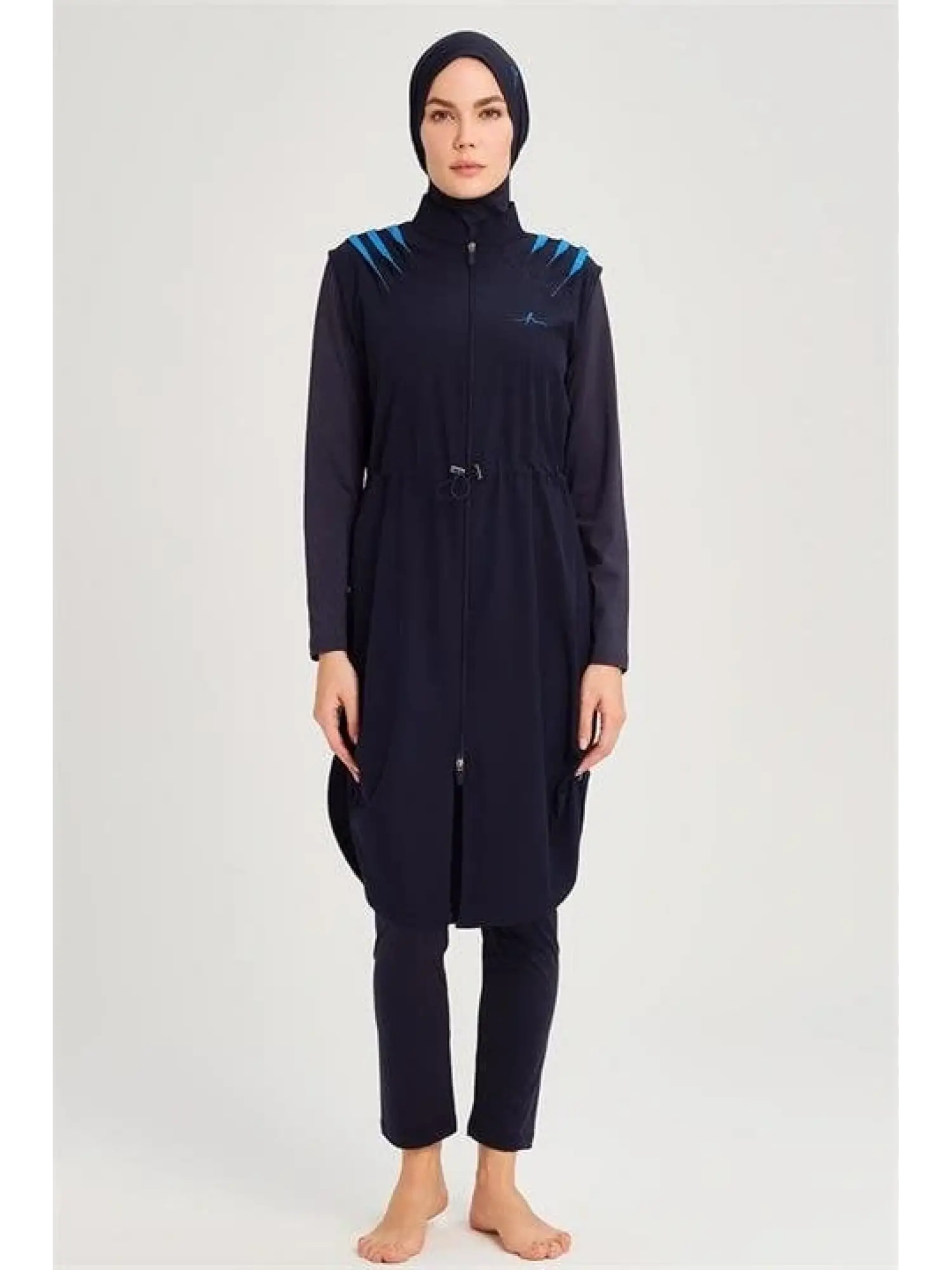 Haşema Su Serisi 5 Parça Lacivert Tesettür Mayo Takımı HSM3050