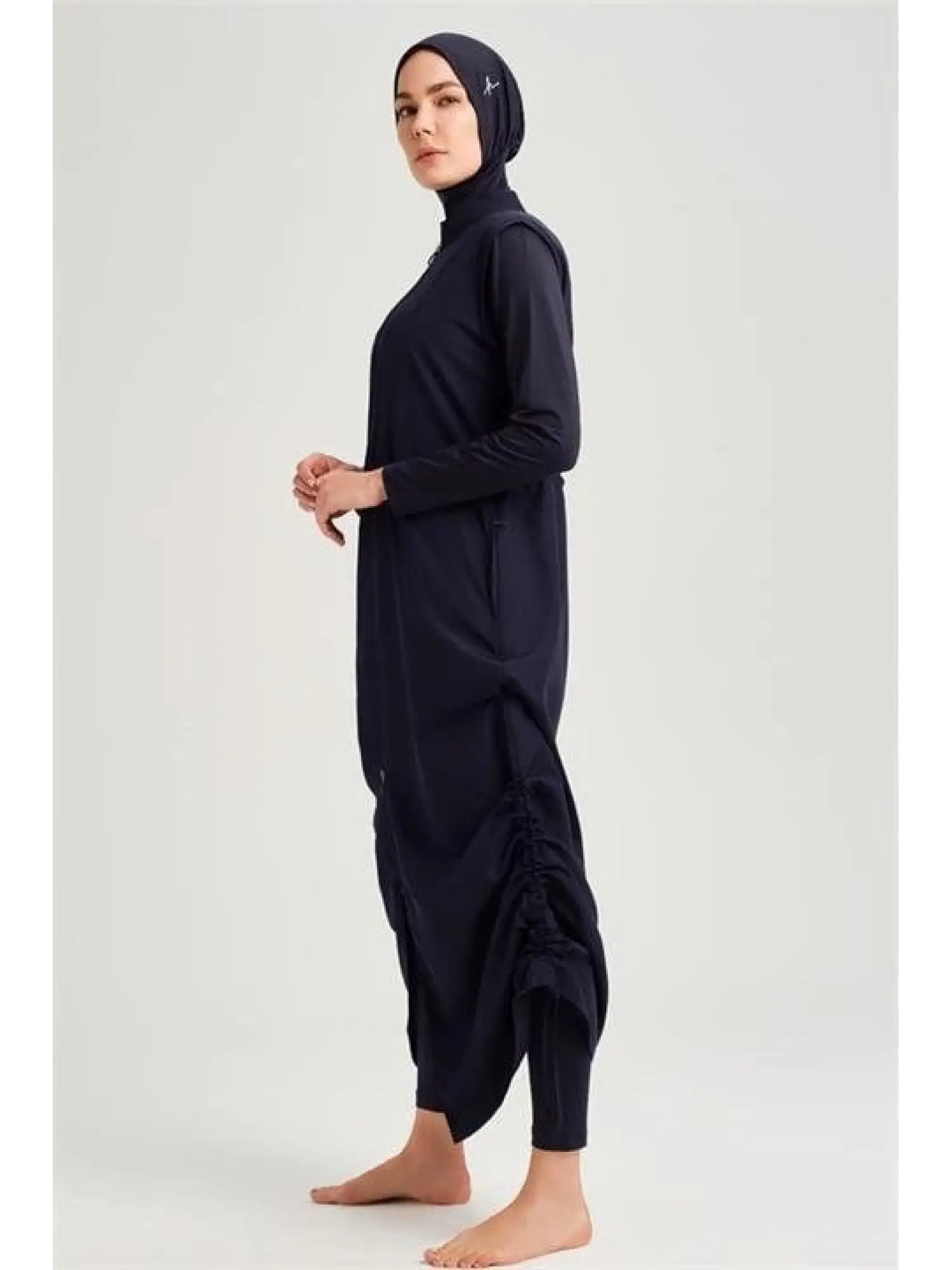 Haşema Tam Boy Jileli Siyah 4 Parça Tesettür Mayo Takımı HSM6021