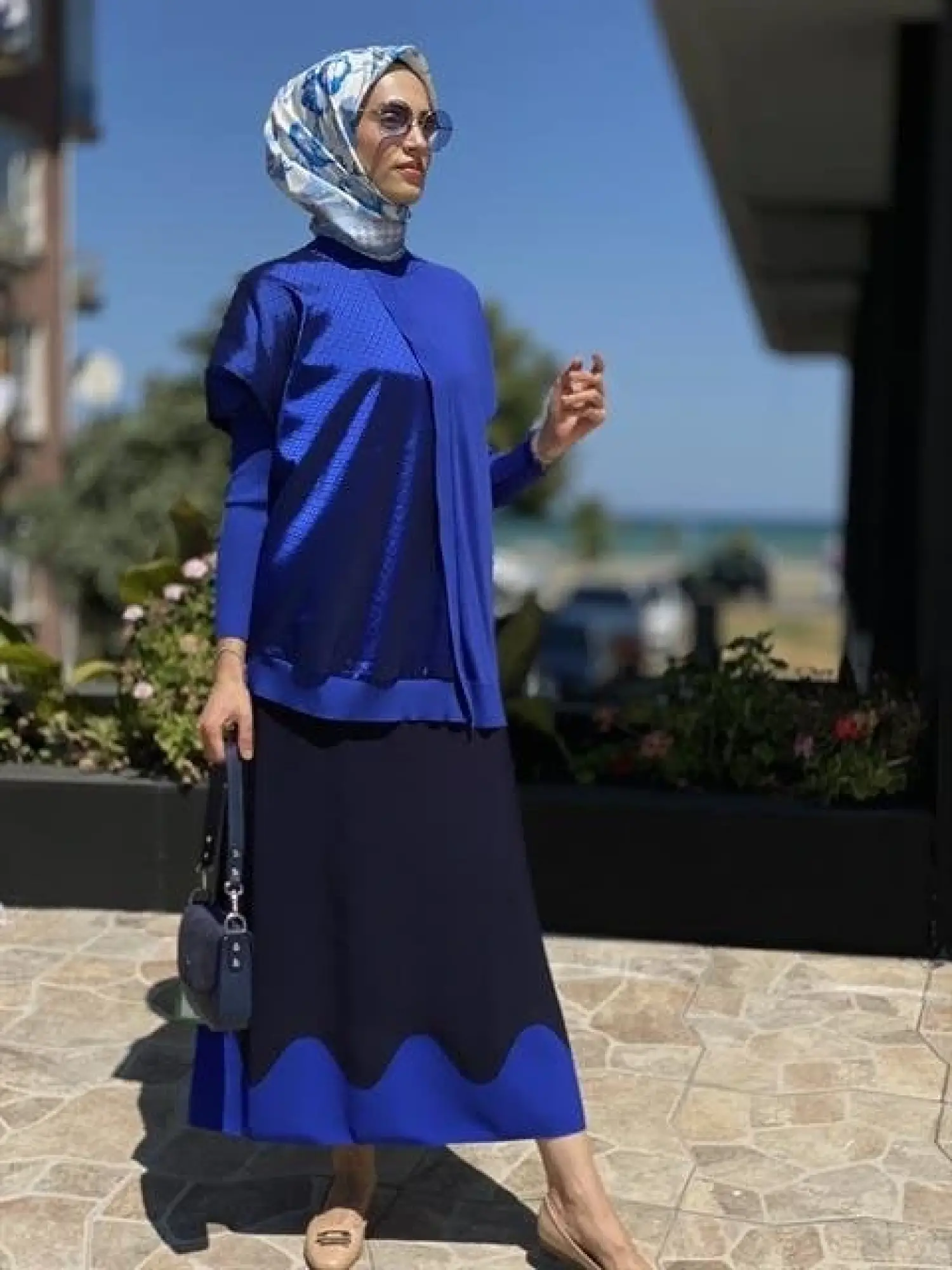 İnvee Etek Ucu Dalga Desenli Rayon Triko Evaze Etek 6905