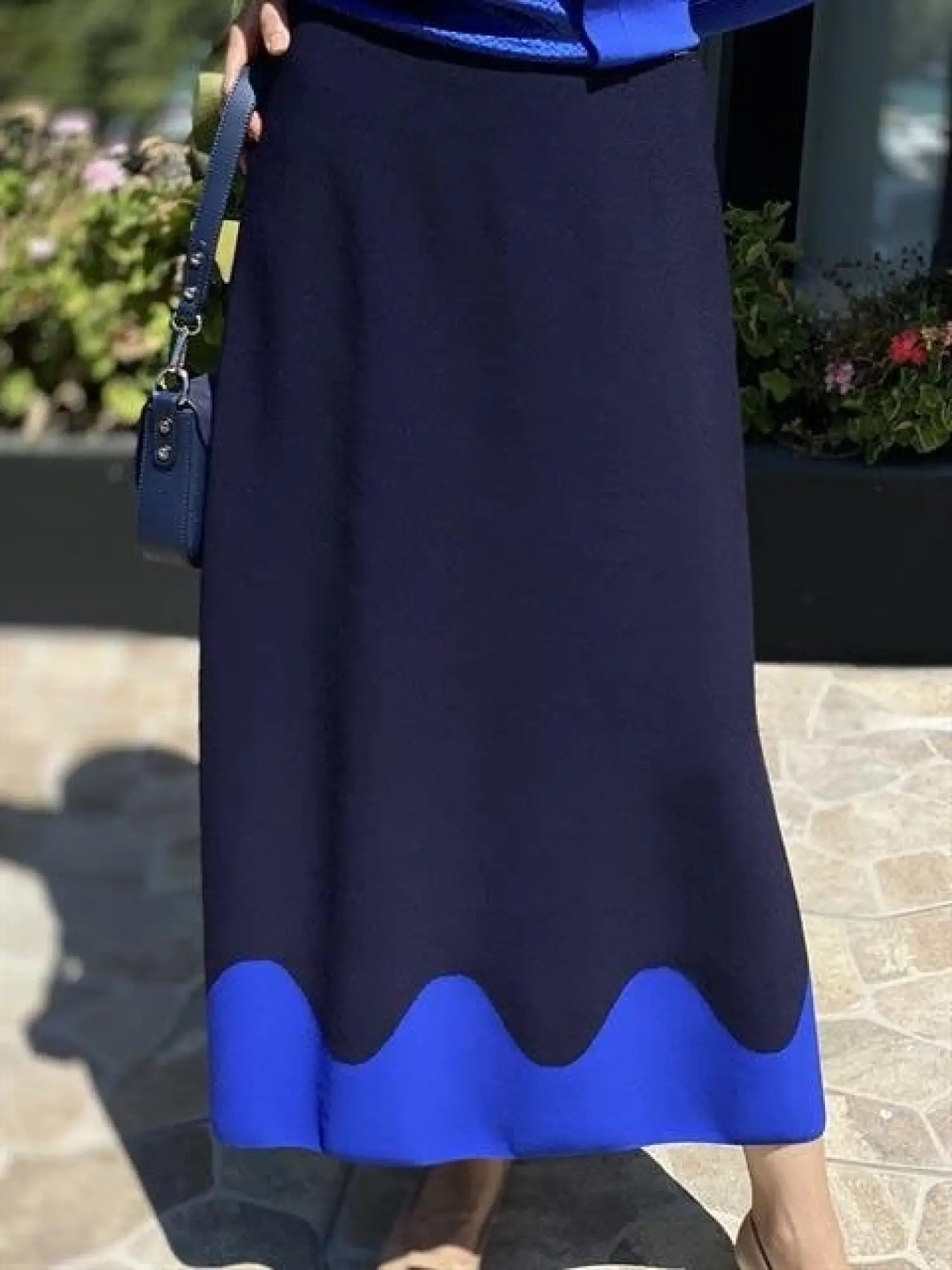 İnvee Etek Ucu Dalga Desenli Rayon Triko Evaze Etek 6905