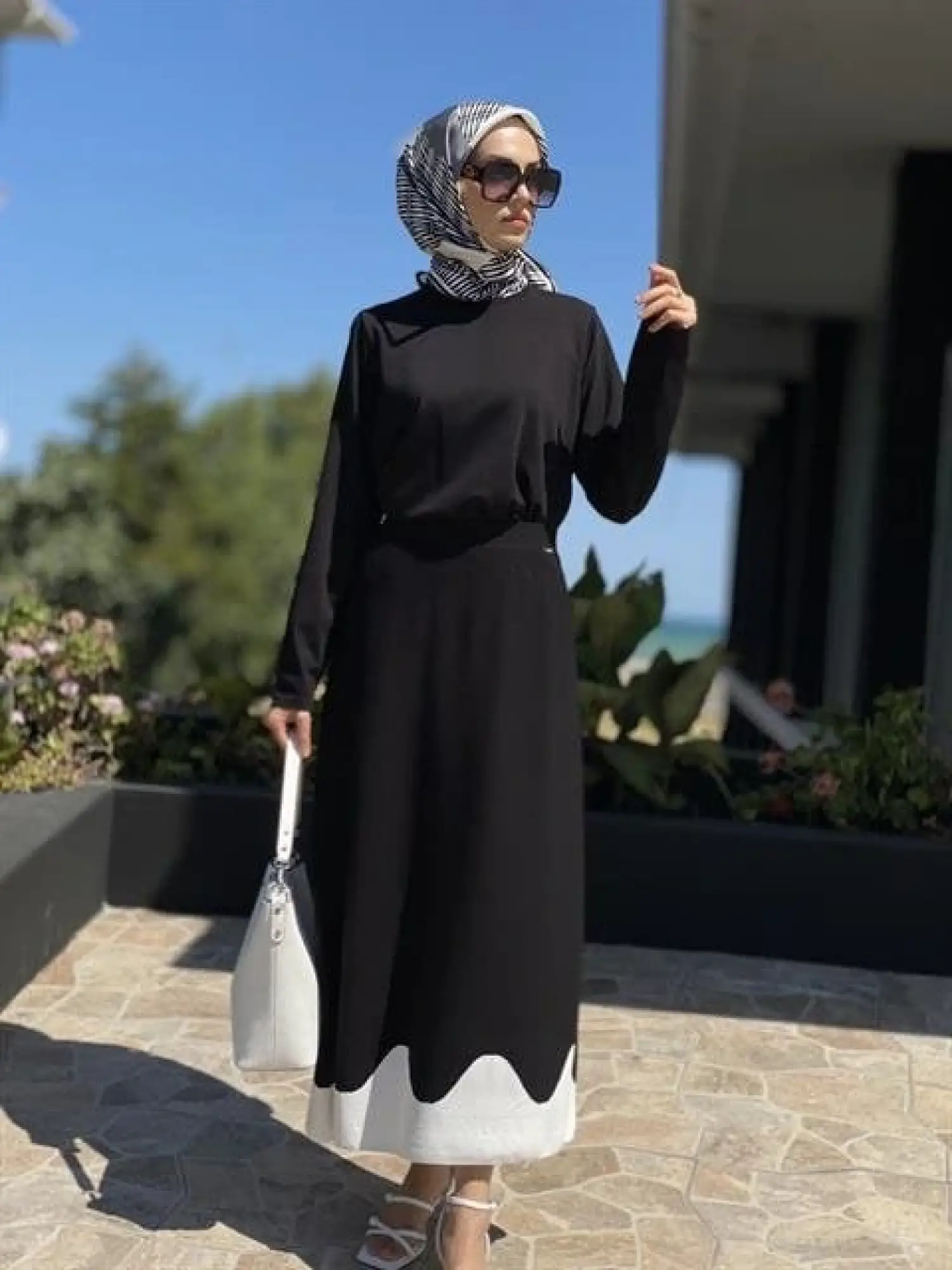 İnvee Etek Ucu Dalga Desenli Rayon Triko Evaze Etek 6905