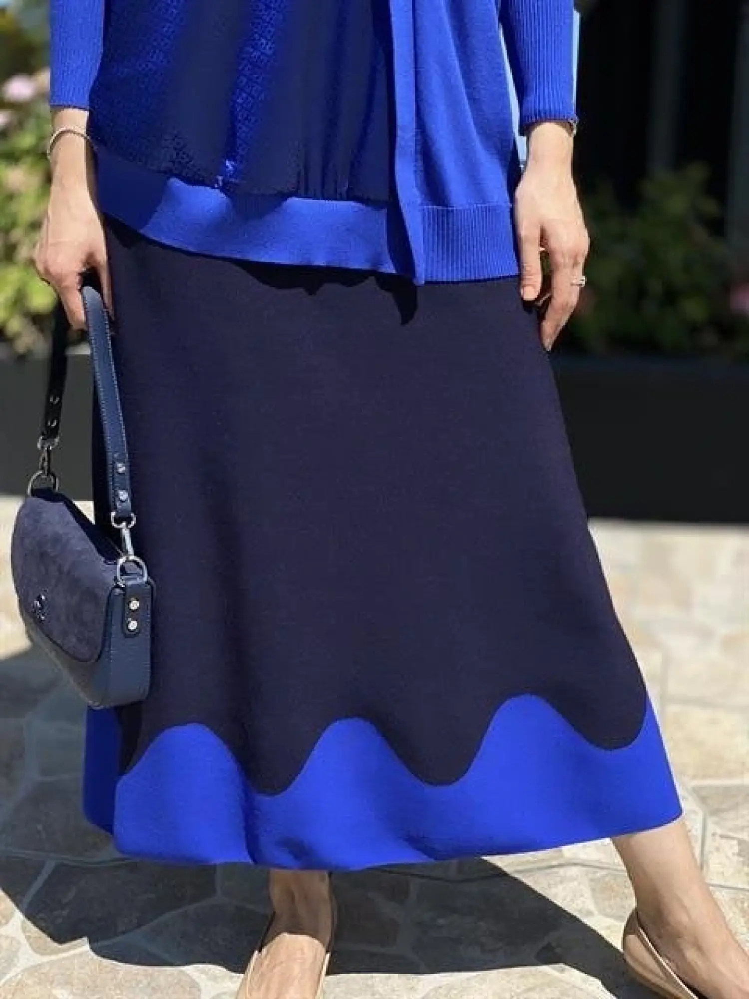 İnvee Etek Ucu Dalga Desenli Rayon Triko Evaze Etek 6905