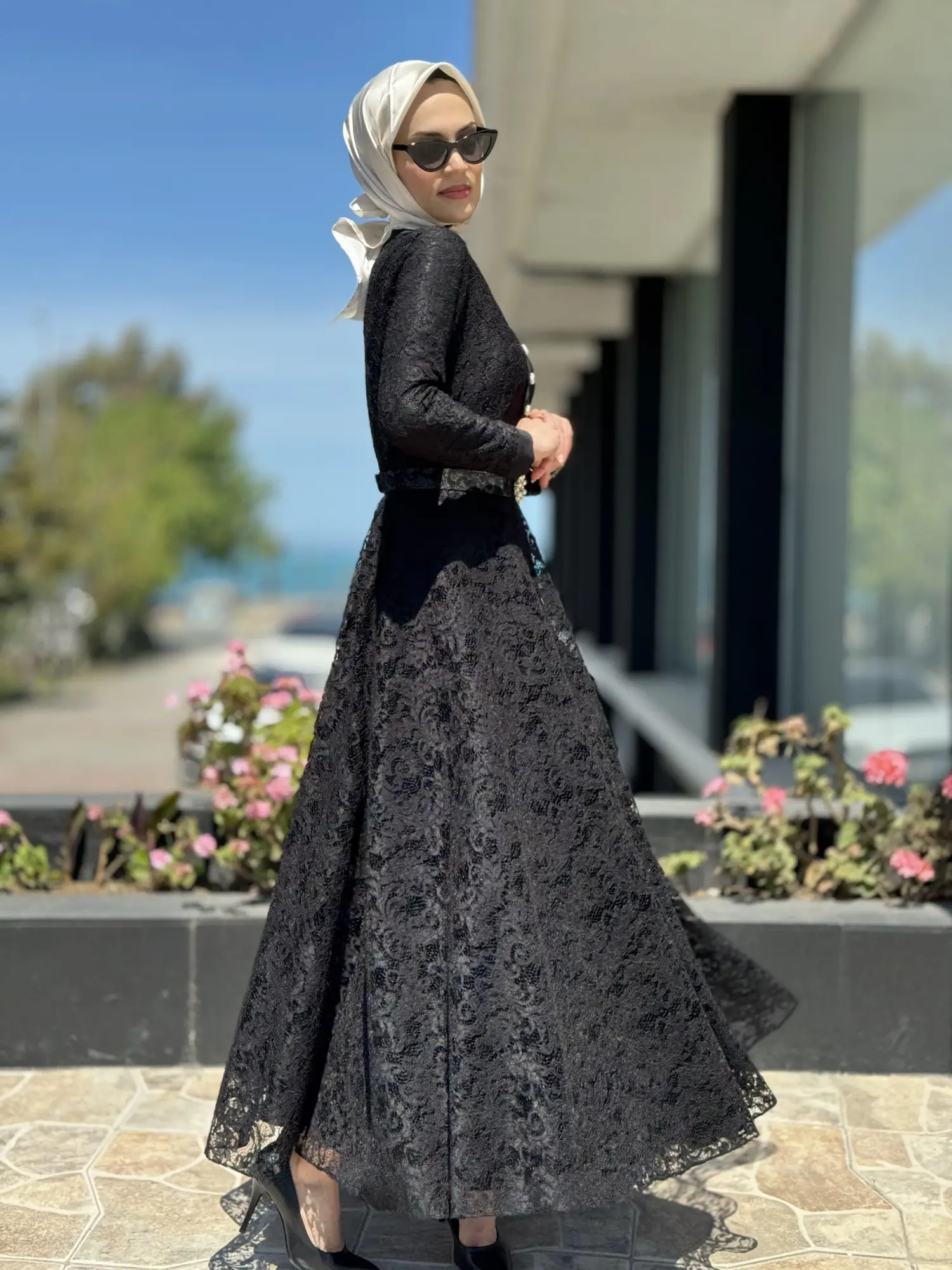 Jamila Sarah Dantelli Tesettür Abiye Elbise 3017