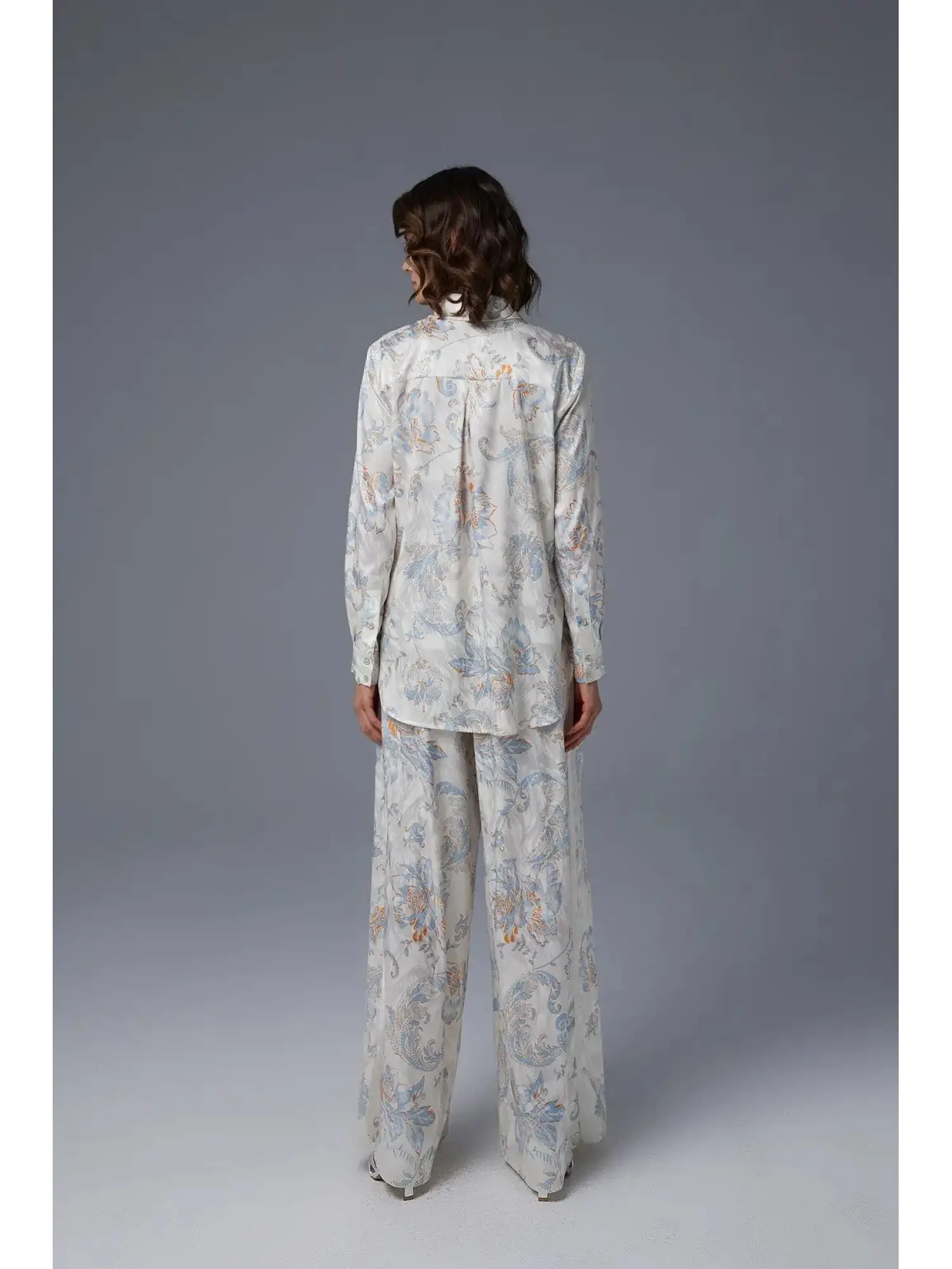 Jamila Sarah Desenli Saten Gömlek Pantolon Takım 9043