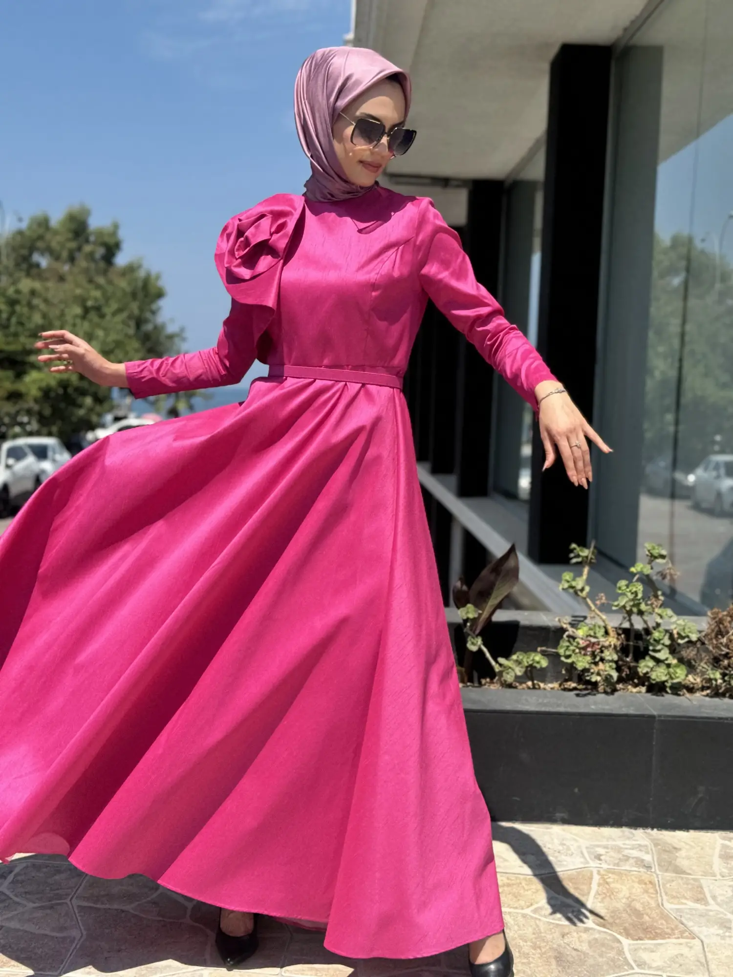 Jamila Sarah Şantuk Güllü Tesettür Abiye Elbise 3038