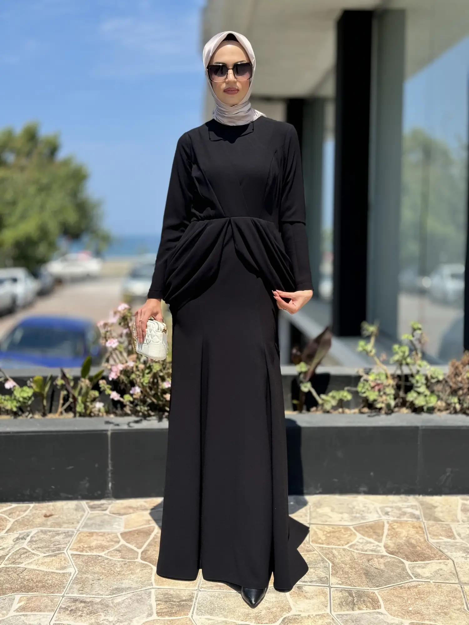 Jamila Sarah Yanları Drapeli Balık Tesettür Abiye Elbise 3046