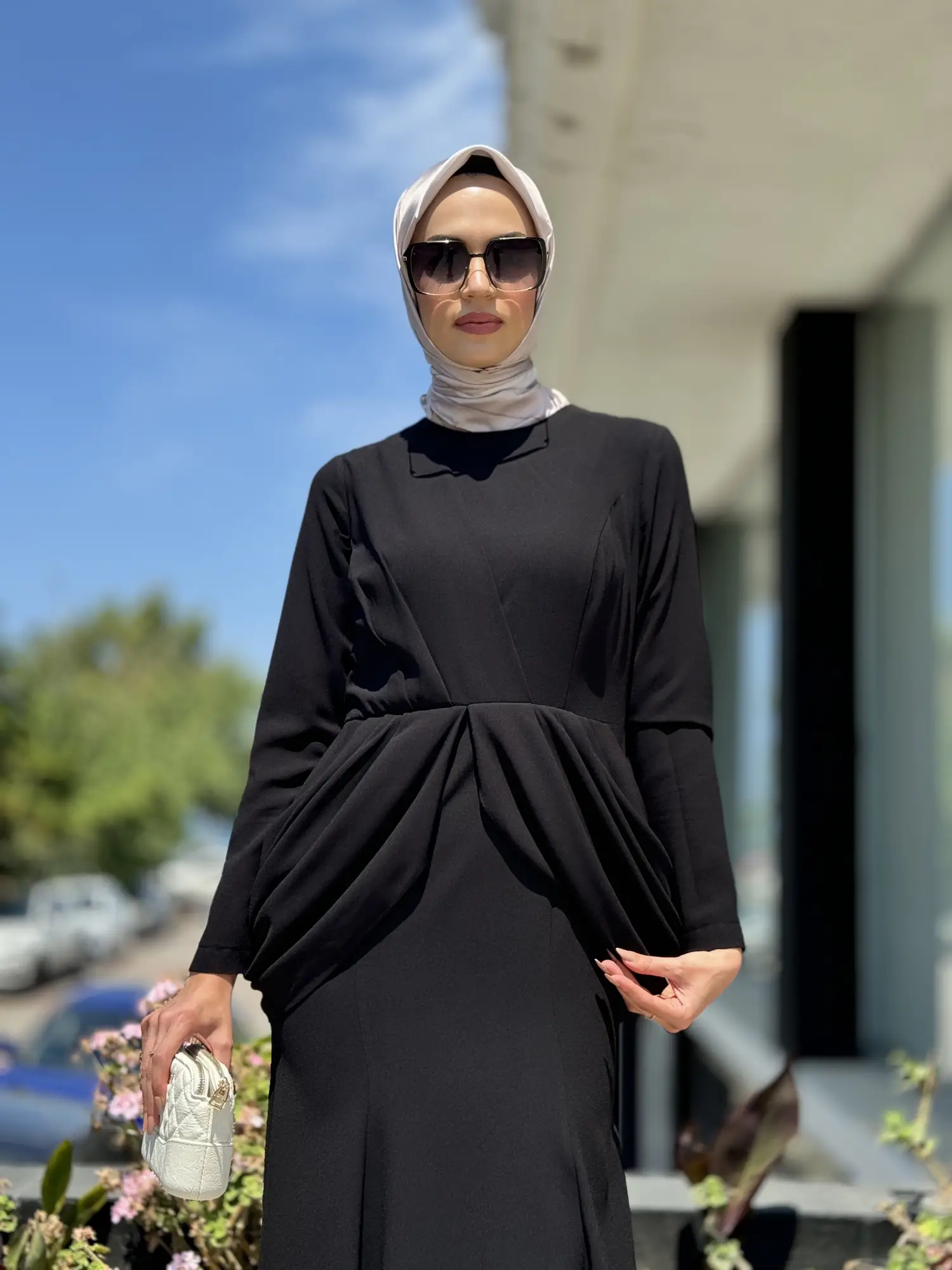 Jamila Sarah Yanları Drapeli Balık Tesettür Abiye Elbise 3046