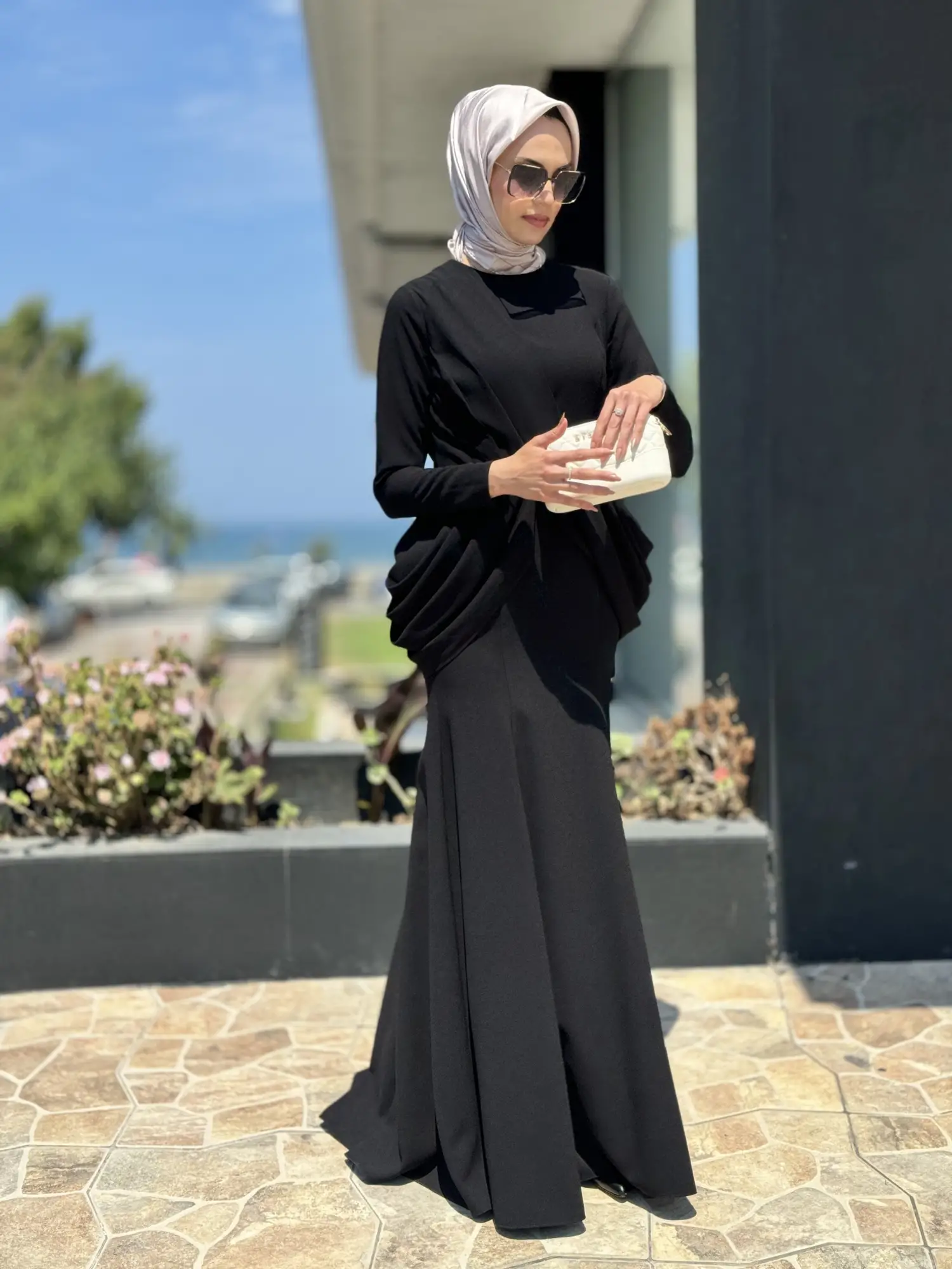 Jamila Sarah Yanları Drapeli Balık Tesettür Abiye Elbise 3046