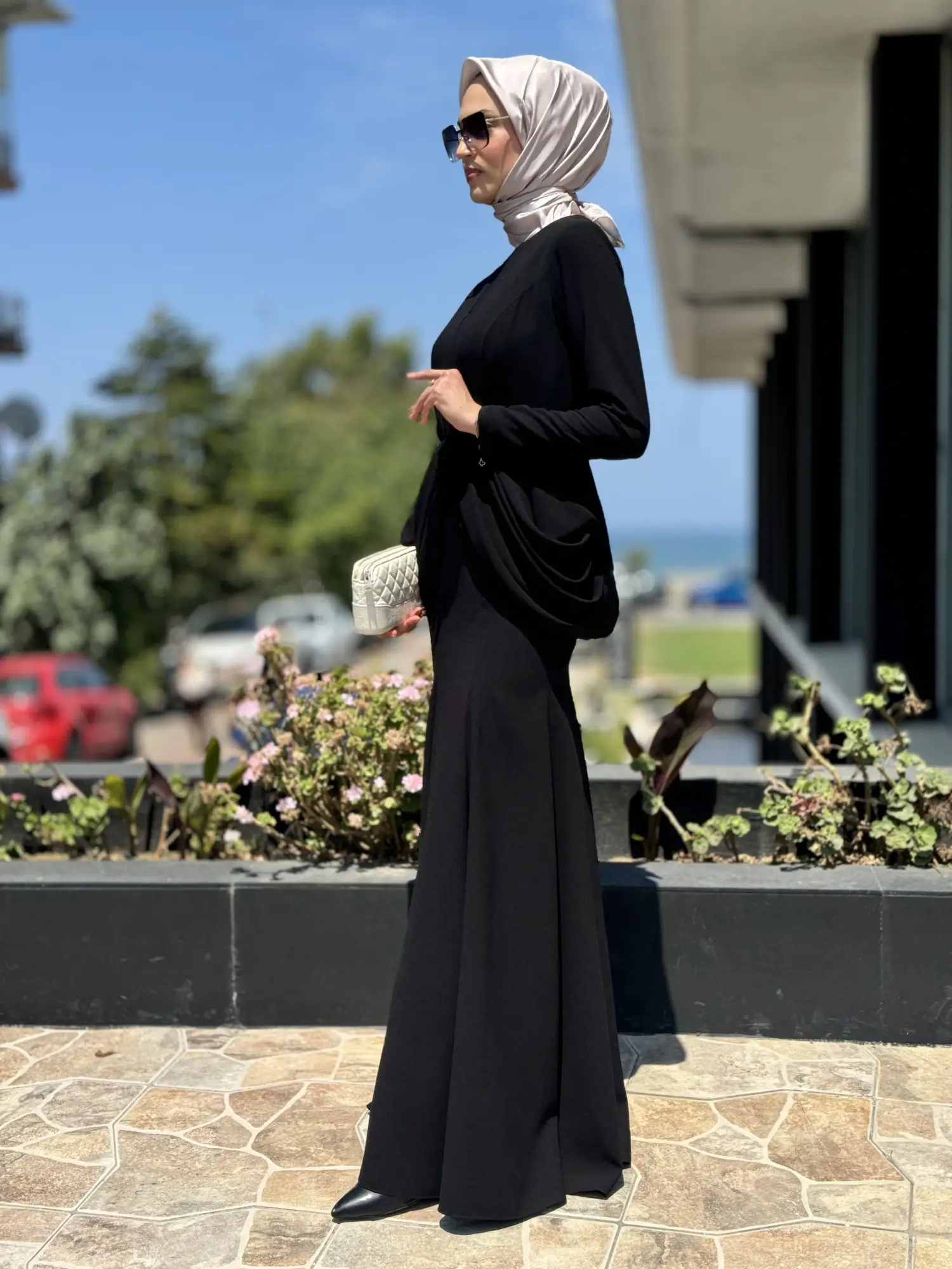 Jamila Sarah Yanları Drapeli Balık Tesettür Abiye Elbise 3046